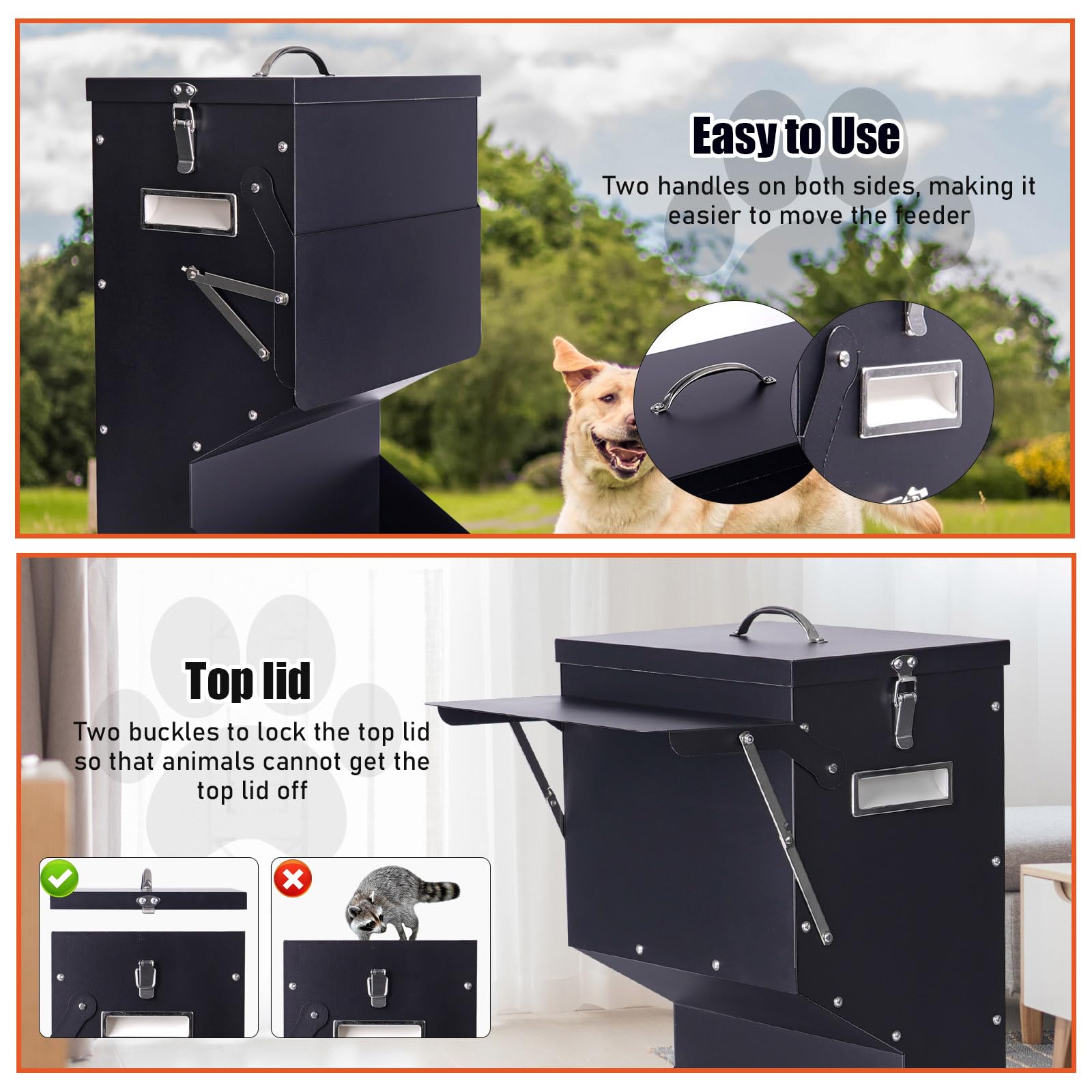 Comedero automático para perros de raza grande, 25 libras | Dispensador de comida para perros de metal galvanizado para perros, pollos y animales de granja