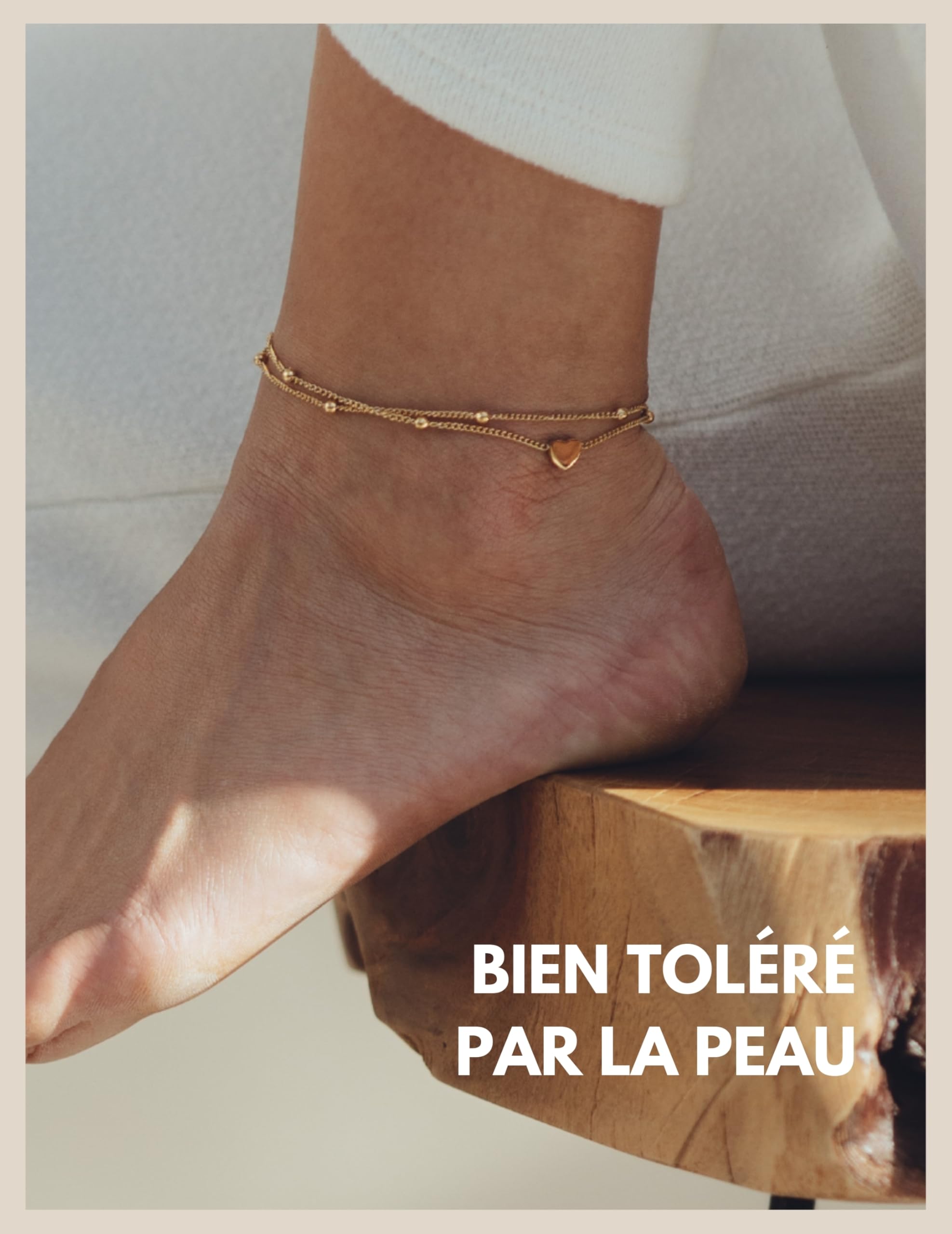 Bracelet de cheville coeur pour femme - Résistant à l'eau I Bracelet de cheville à plusieurs rangs - Réglable I Bijoux de pied filigrane en acier inoxydable en or - argent - or rose