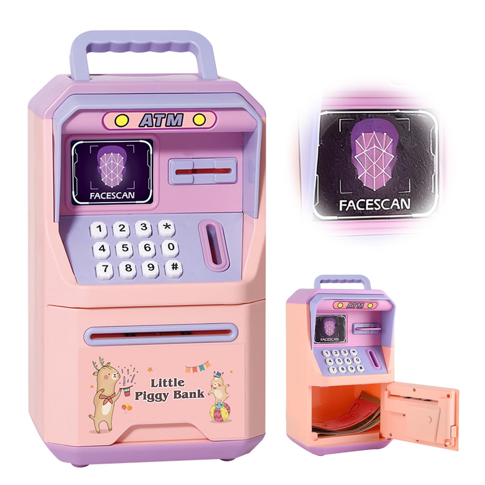 Salvadanaio Elettronico, Cassaforte Salvadanaio Elettronico con Codice, Mini Bancomat con Musica, ATM Digitale Automatico Regalo di Compleanno(Rosa)