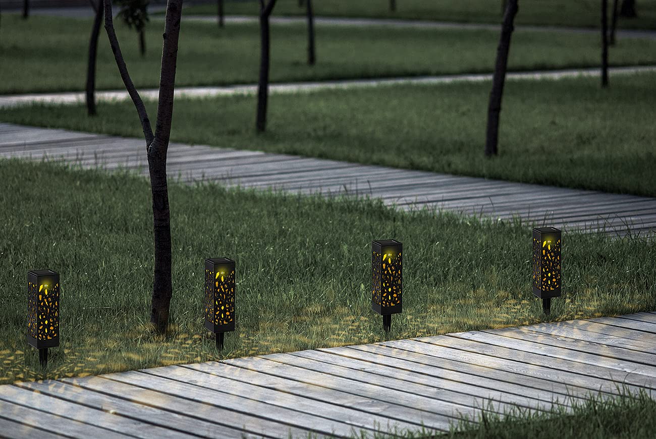 Lunartec LED Wegeleuchten: 12er-Set Solar-LED-Laternen mit Dämmerungssensor, Akku, warmweiß, IP44 (Erdspieß Solarlaternen, Solarlampen-Set Garten, Lampe)