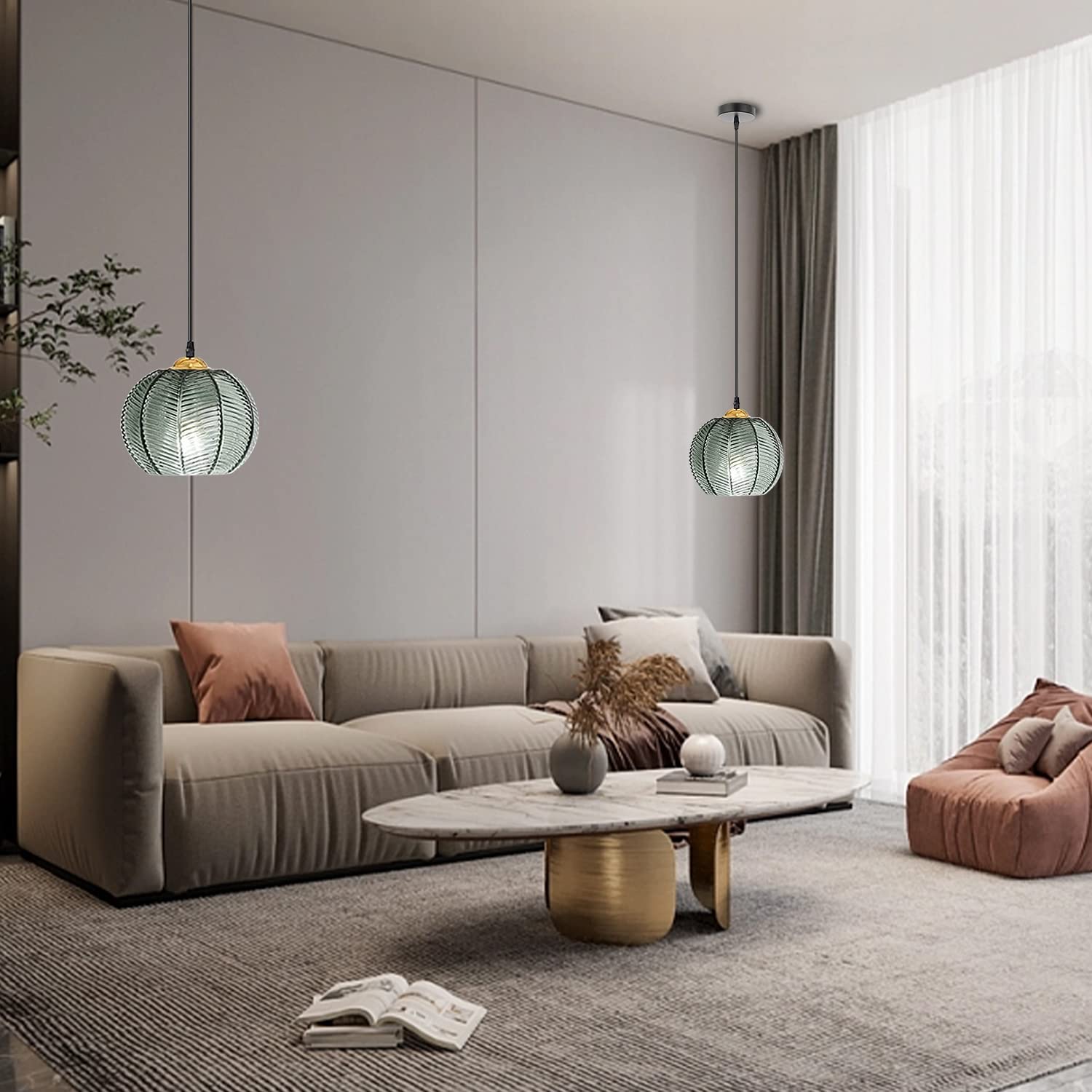Genérico Lámpara Colte De Cristal De Estilo Industrial, Cable Ajustable, Casquillo E27, Pantalla Gruesa con Luz Suave, Ideal para Salón Y Dormitorio (One)