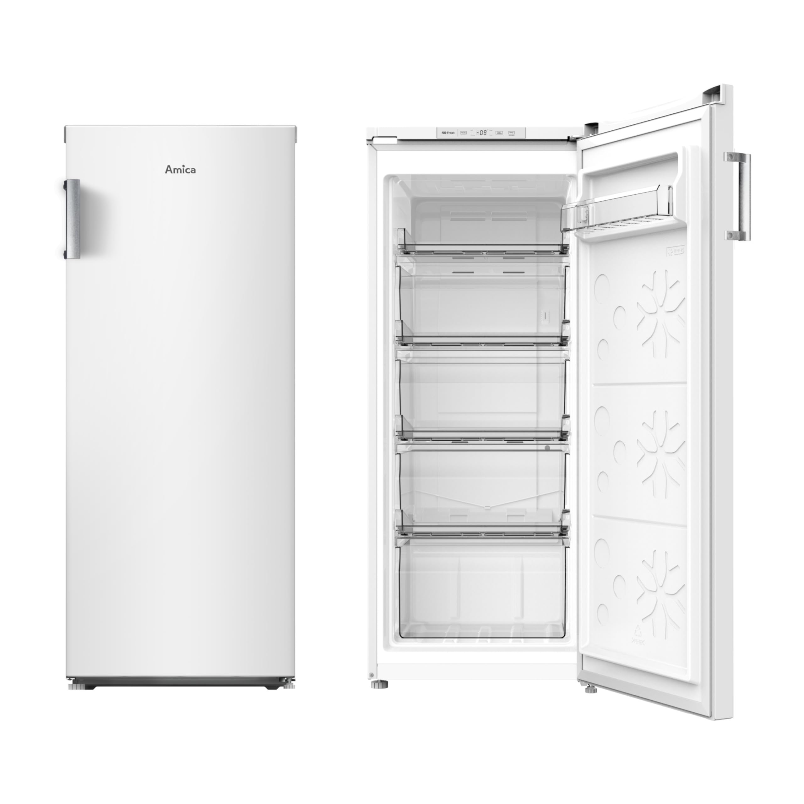 Amica Gefrierschrank 122 L 115,5 x 47,5 x 60,5 cm NoFrost GSN 321 105 W | 1 Pizzaschublade, Türablage, Inverter Kompressor, Supergefrierfunktion, 4 Gefrierschubladen, LED-Beleuchtung, Leiser Betrieb