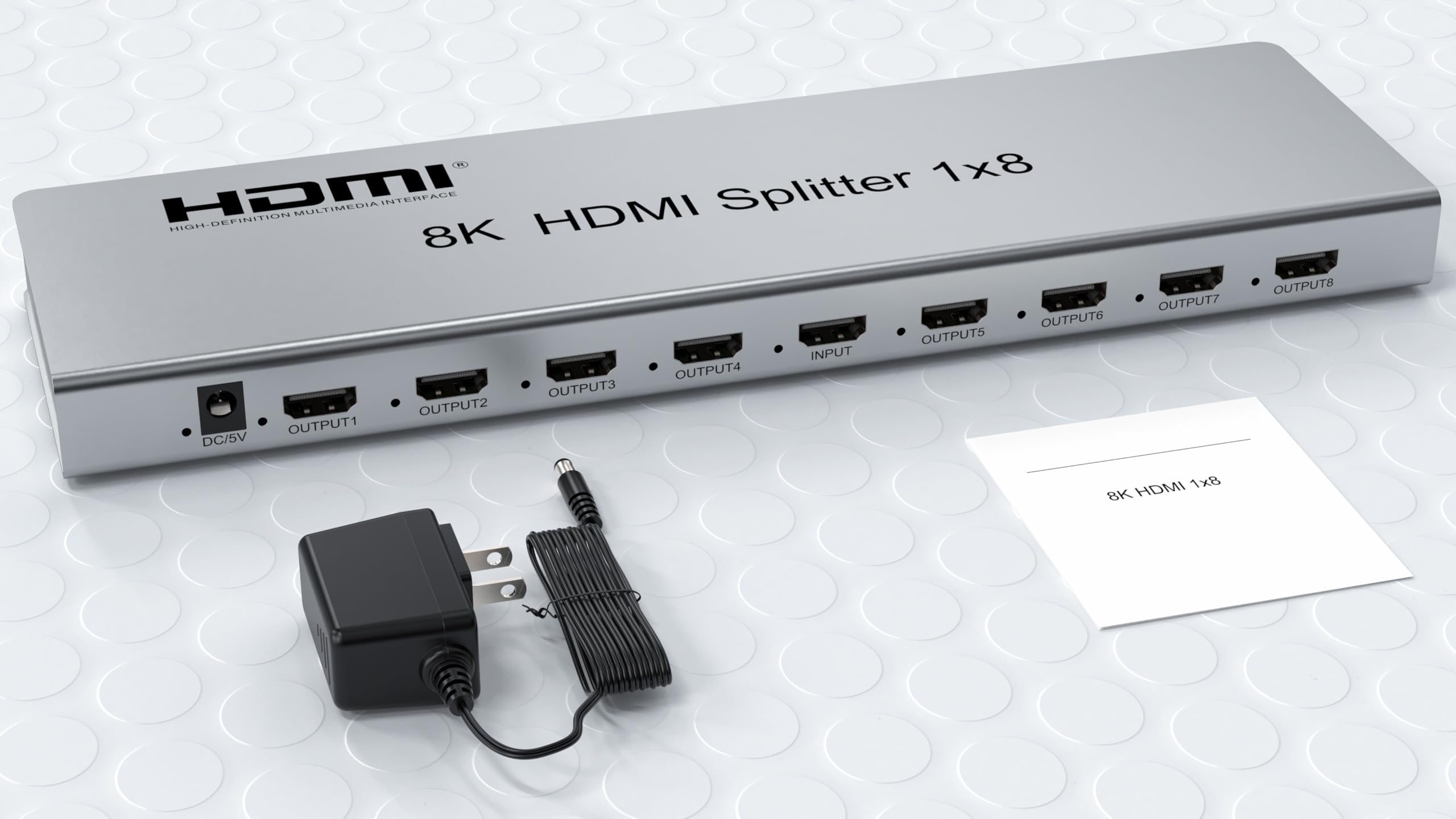 PremiumCord Rozdzielacz HDMI 1-8, Wideo 8K 4320p 60 Hz, 4K 2160p 120 Hz, Full HD 1080p, HDMI 2.1, 40 Gbit/s, HDR10, DolbyTrueHD, CEC, Mała Obudowa Metalowa, Srebrny