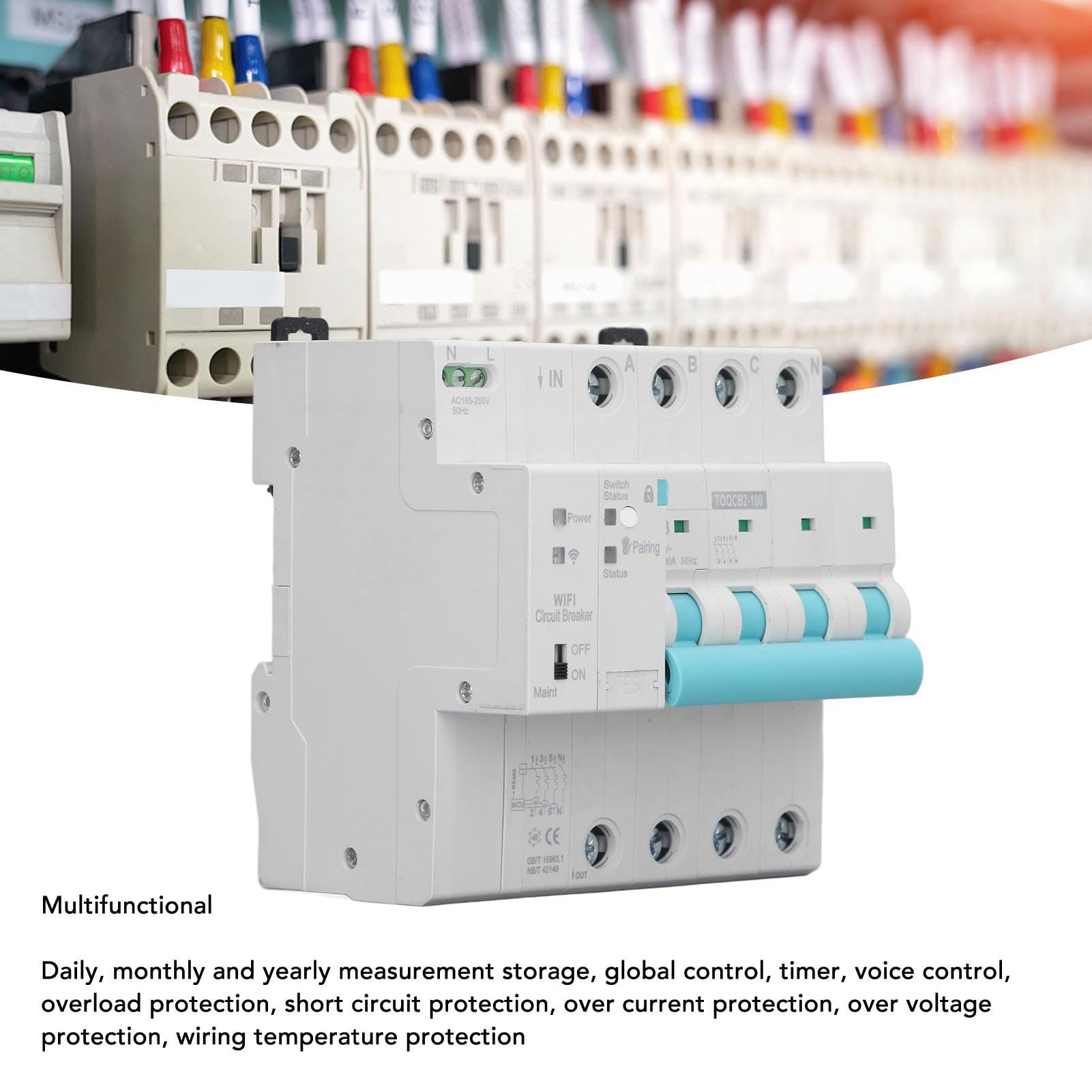 Smart WiFi Wireless Circuit Breaker DIN Rail Elettricità Monitor Interruttore per Elettrodomestici 4P 145 a 295V 63A