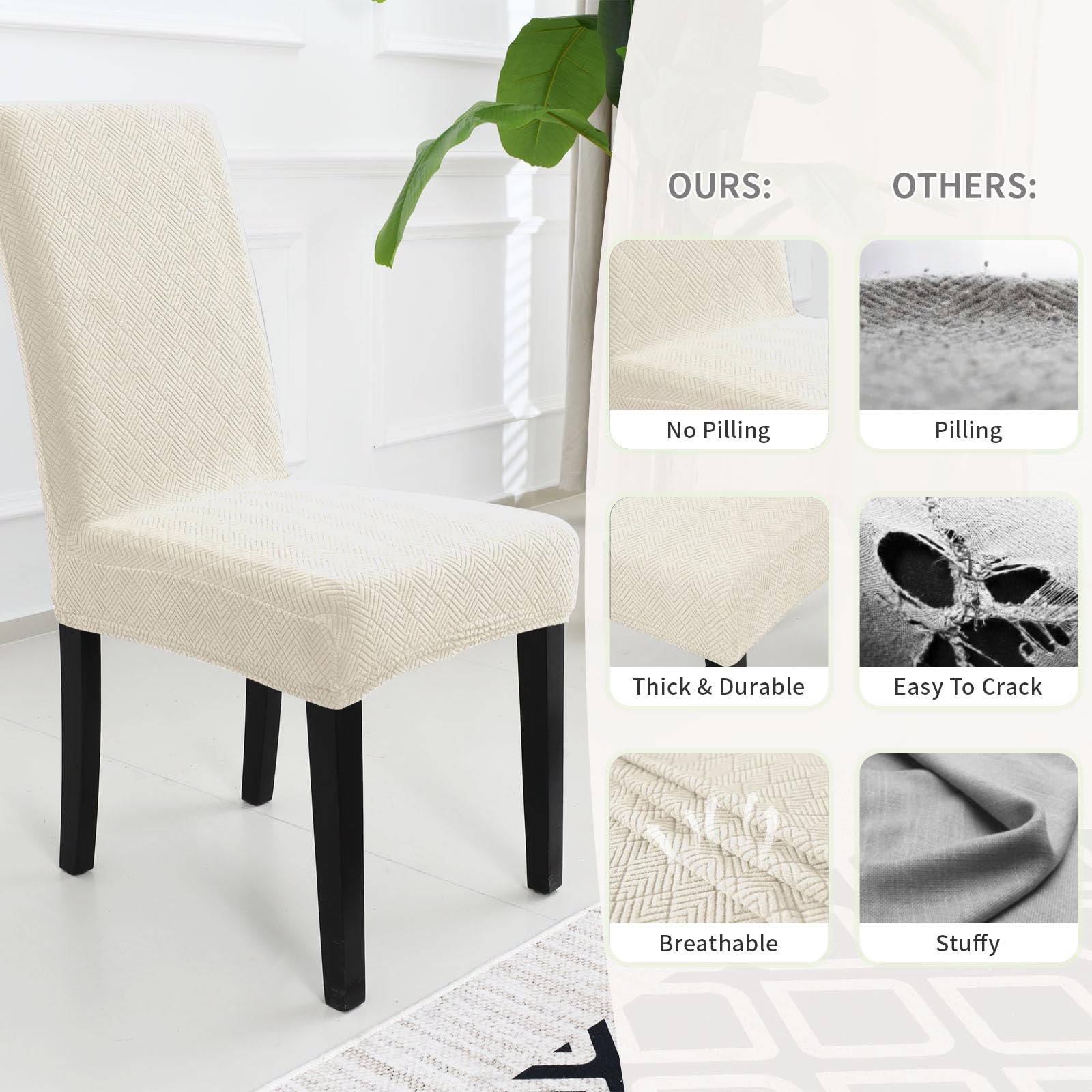 YSTELLAA Housse De Chaise 2 Pieces, Extensible Housse De Chaise Salle À Manger, Protection Chaise Housse Moderne Universel, Protege Housse Chaise, Housse Chaise Amovible Lavable, Blanc Crème