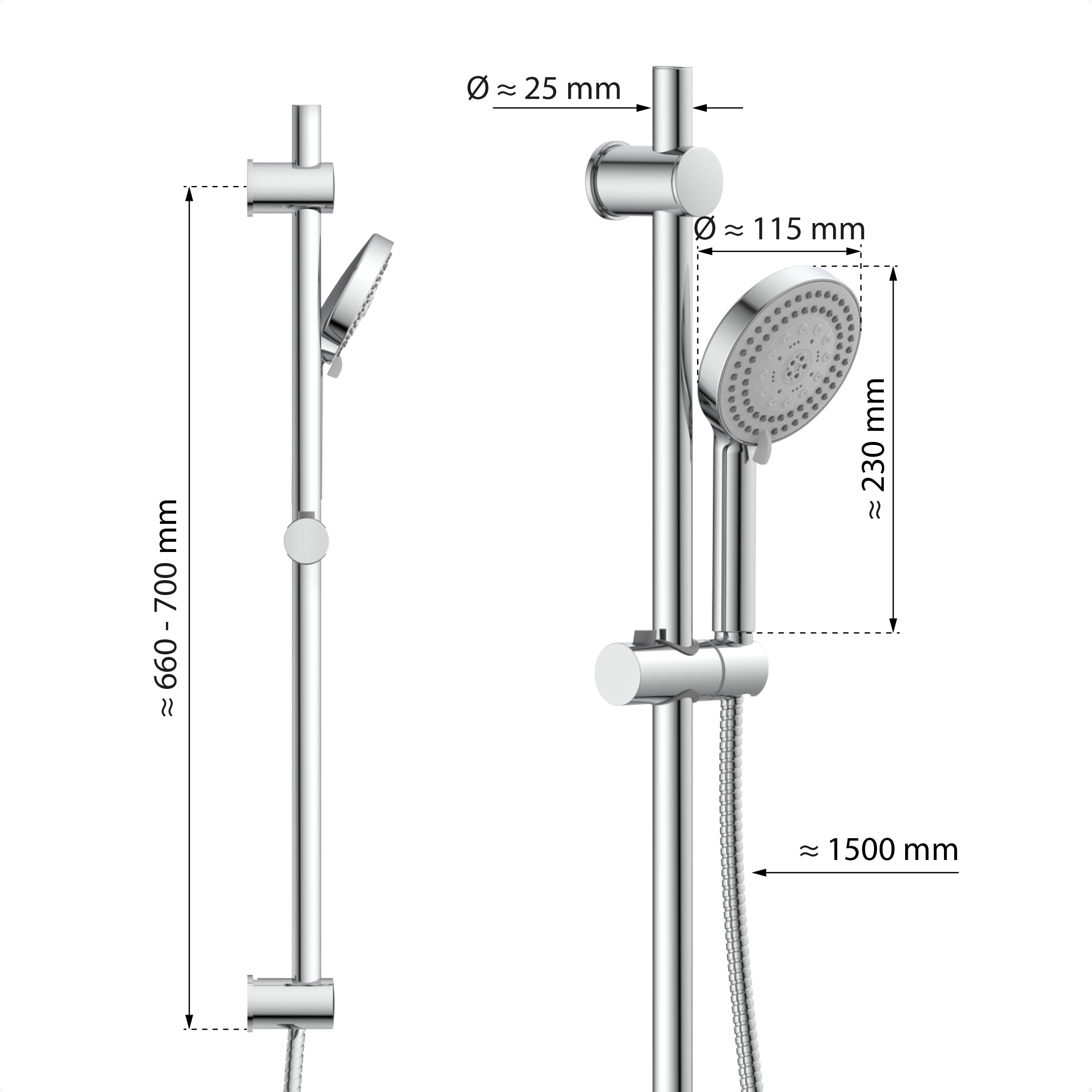 EISL WELLY DX6051 Słuchawka Prysznicowa z 5-Stopniową Regulacją, Uszczelką Oszczędzającą Wodę, Uniwersalnym Przyłączem Węża, Chromowana