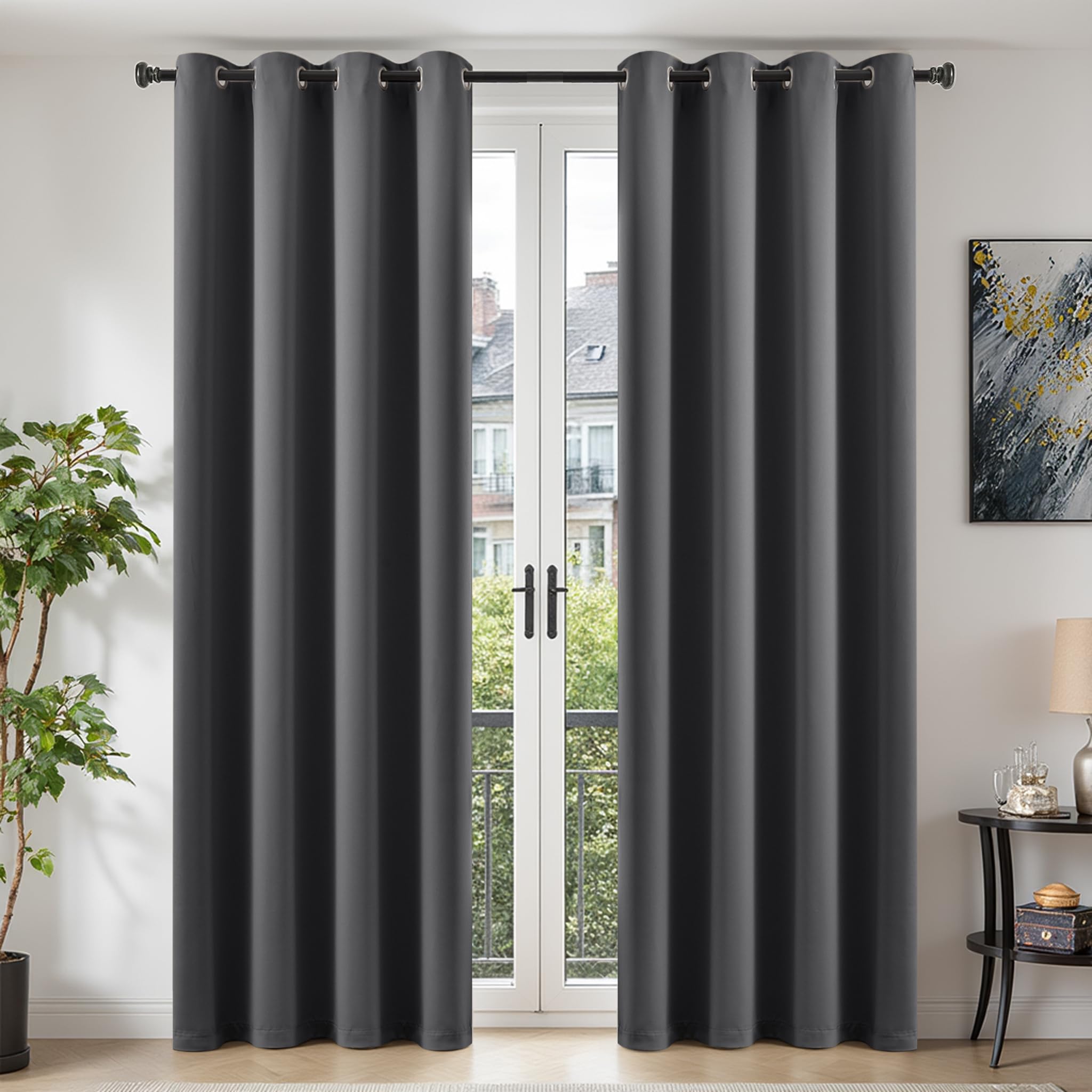 TOPICK Grey Blackout Curtains for Bedroom Living Room, W55 xL96, 2 Panels