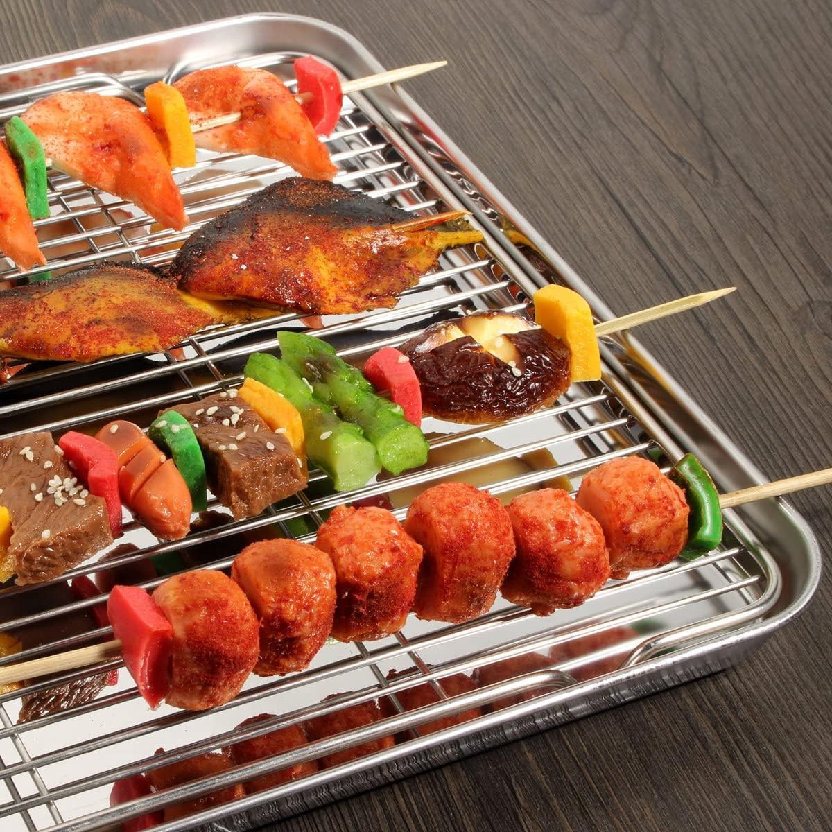 Grande plaque de cuisson en acier inoxydable [2 plateaux + 2 étages] – Moule à biscuits non toxique, robuste, facile à nettoyer, 40,5 x 30,5 x 2,5 cm