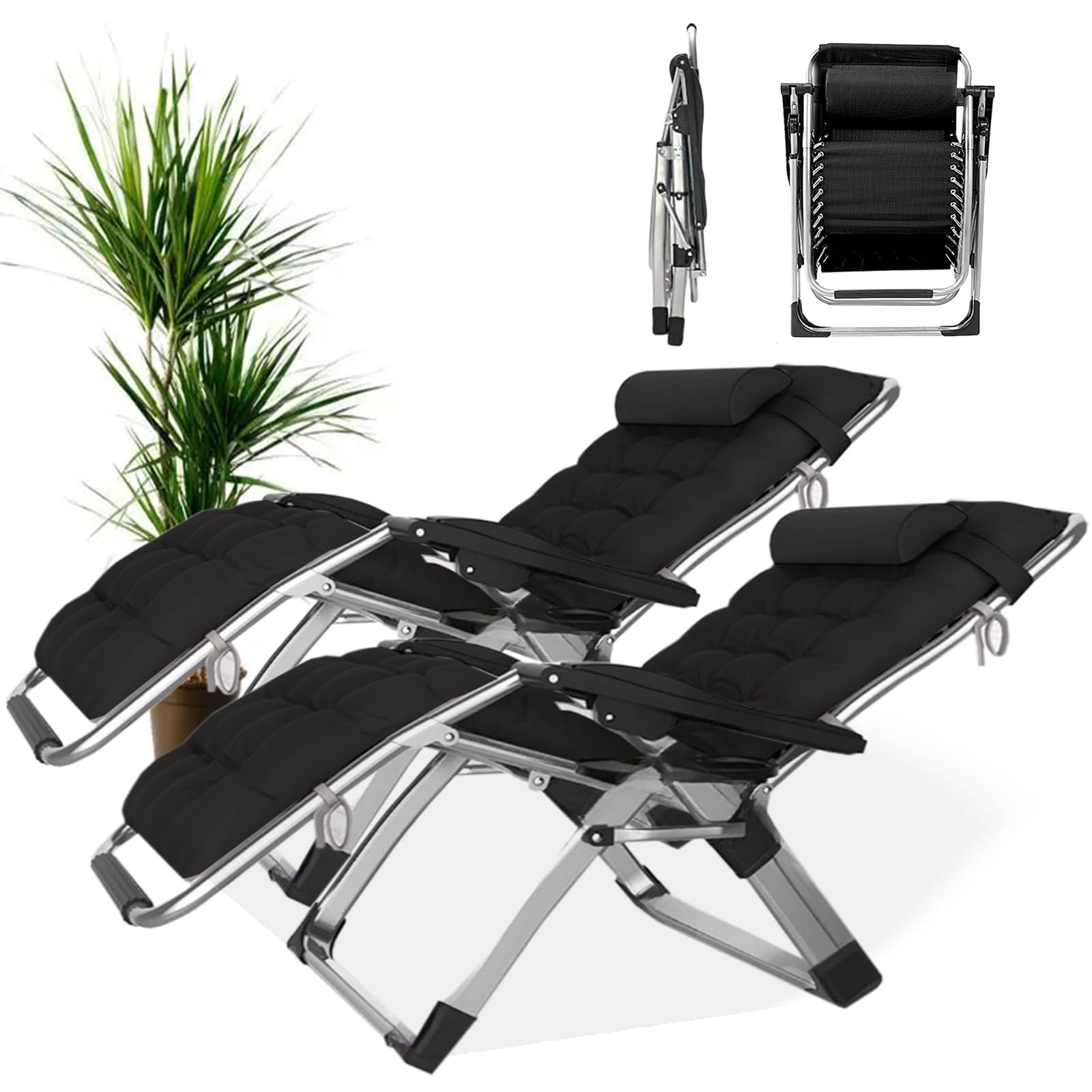 Sedia da Giardino Pieghevole reclinabile con portabicchiere, Traspirante, per Esterni/Interni, Relax, Cuscino Grigio, Set da 1, Perfetta per Patio e terrazzo.