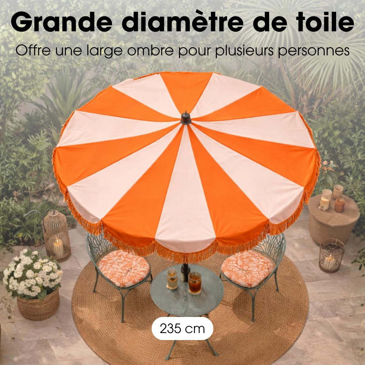 MICA Decorations Kim Parasol Rayé avec Sac de Transport - Protection Solaire 238 x Ø235 cm - Parasol Plage Jardin ou Balcon - Polyester, Acier