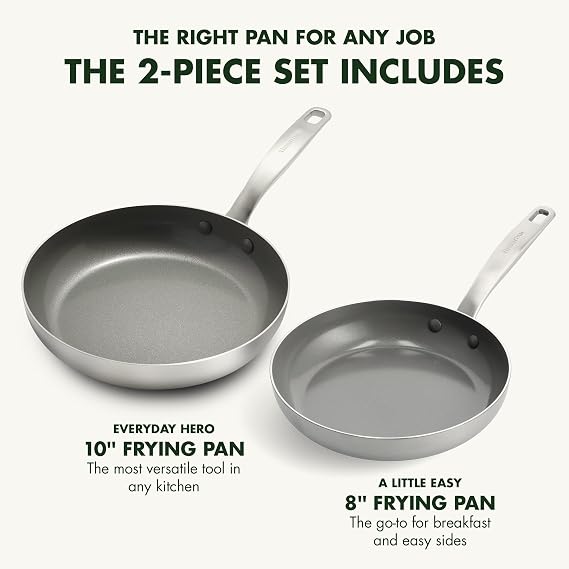 GreenPan Chatham Tri-Ply Stainless Steel Healthy Ceramic Nonstick 8 and 10 Frying Pan Skillet 2-Piece Set, PFAS-Free, Multi Clad, Induction, Dishwasher Safe, Oven Safe, Silver