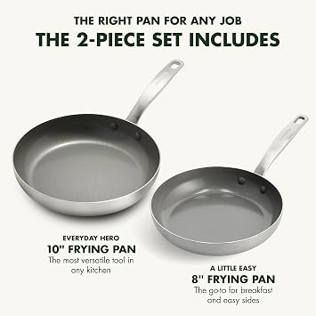 GreenPan Chatham Tri-Ply Stainless Steel Healthy Ceramic Nonstick 8 and 10 Frying Pan Skillet 2-Piece Set, PFAS-Free, Multi Clad, Induction, Dishwasher Safe, Oven Safe, Silver