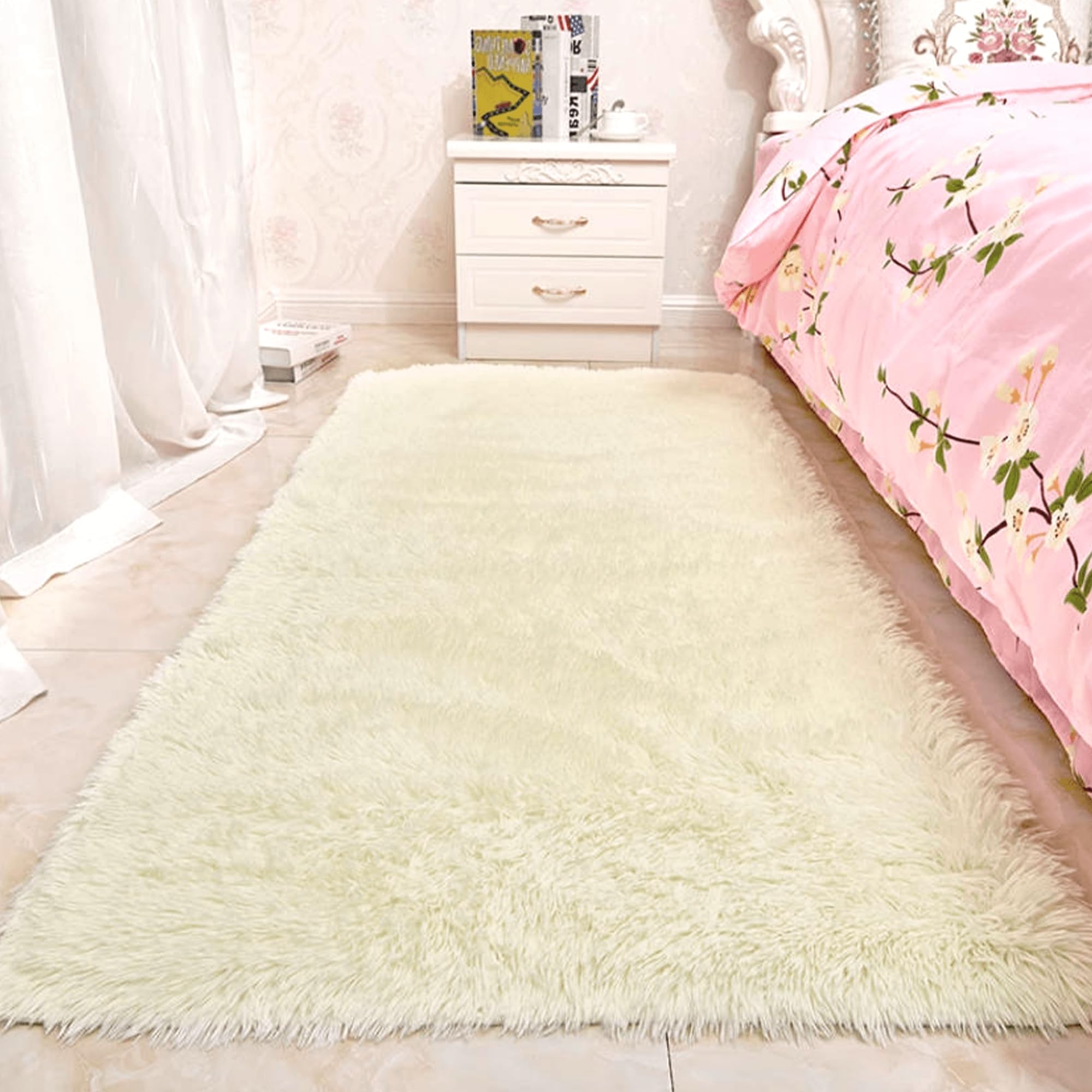 Tapis de chambre moderne et lavable couleur crème pour salon chaleureux