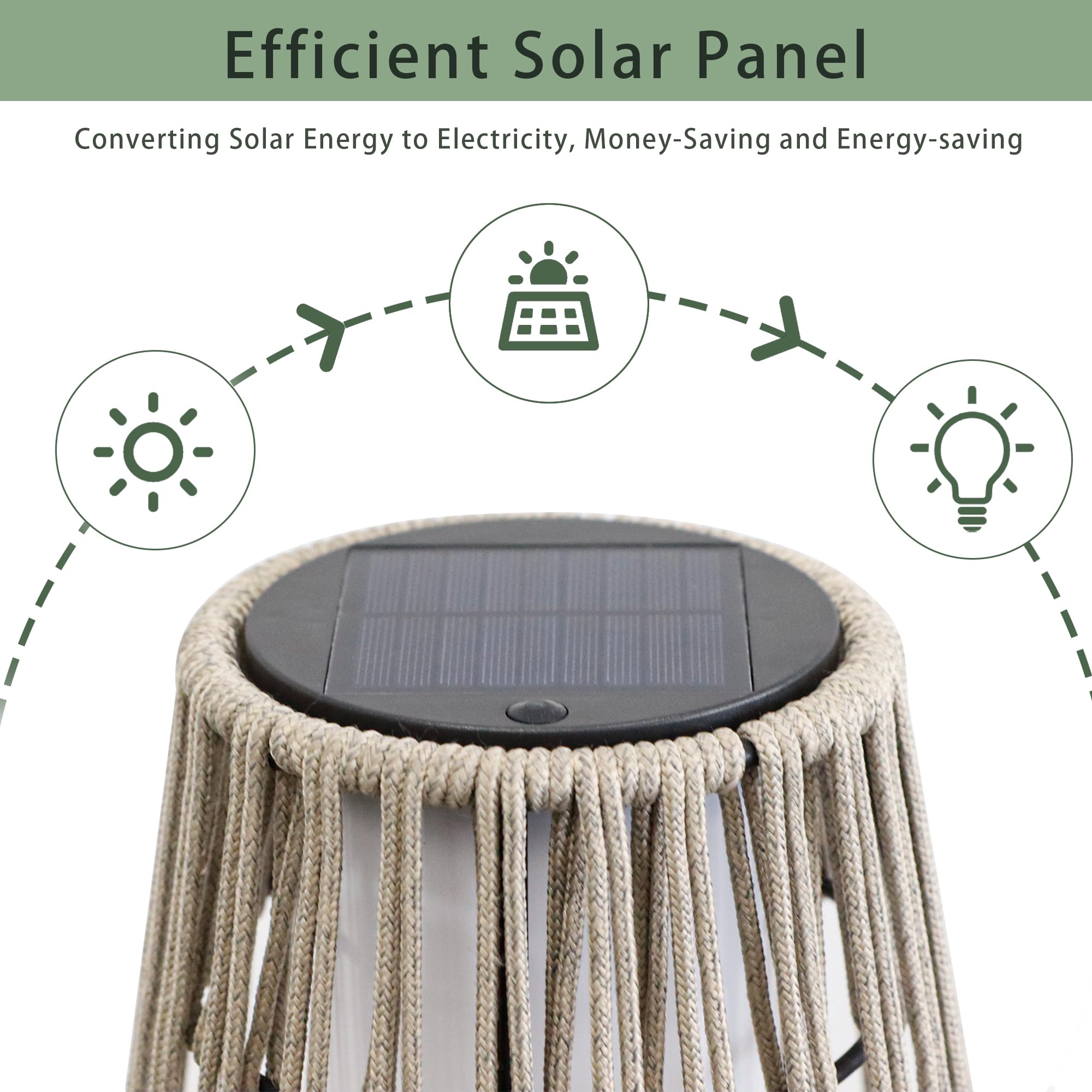 TRIROCKS Lampada da terra solare per esterni, 2 pezzi, lanterna a energia solare, in vimini, con corda Olifen, impermeabile, in rattan, luce a LED per veranda, cortile, sentiero, terrazza, giardino