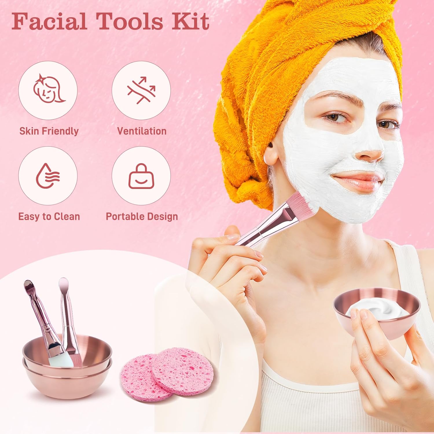 6 Pcs Face Mask Mixing Bowl Set - Facial Tools Kit, 2 Facial Bowls, 1 Soft-bristle Brush Applicator, 1 Silicone Mask Brush Applicator & 2 Sponges, For Mask, Clay Mask, Cosmetics, Eye Mask, Body Lotion Set C image 3 of 7 B0FF9BR87Q