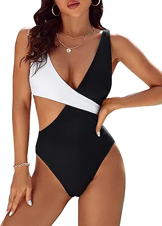 Blooming Jelly Womens One Piece Cutout Swimsuits Sexy High Cut Bathing Suits Cheeky Color Block Monokini