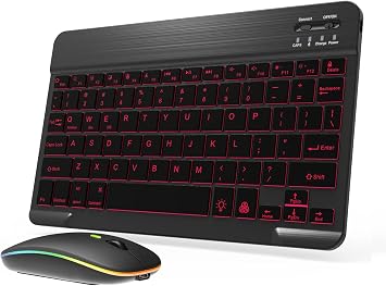 Backlit Bluetooth Keyboard and Mouse Combo for iPad Air Pro Mini Tablet iPhone Android Samsung Smartphone Cell Phone Rechargeable Ultra Slim Compact Wireless Keyboard Mouse iPadOS 13 & Above Black