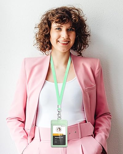 Miniatura 175 de Teskyer - Soporte para tarjetas de identificación con cordón, soporte de cuero para tarjetas de identificación, portatarjetas con cordón, vertical