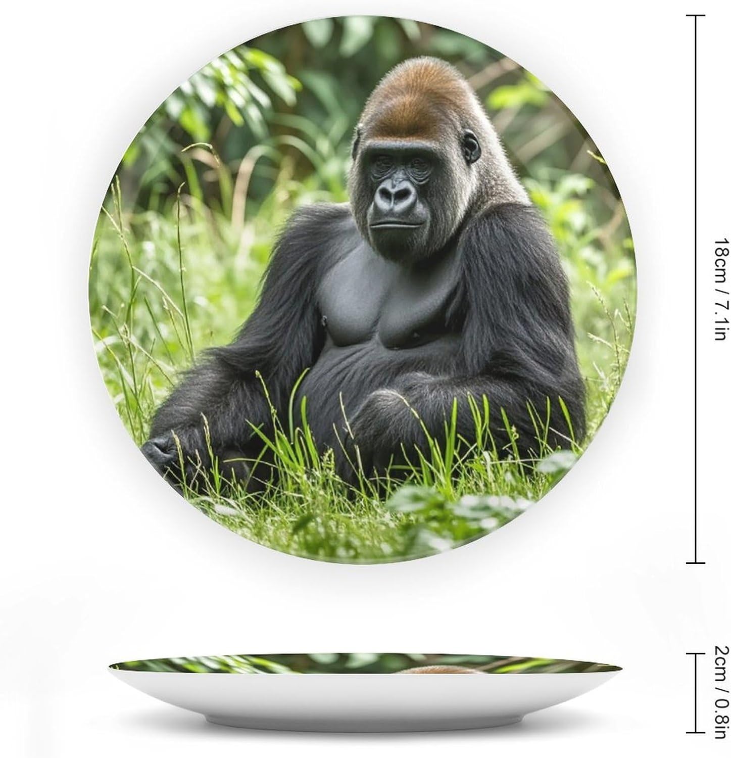 Gorilla in The Grass Ceramic Decorative Plate for Home, Bone China Plates | Chinese Style Decorative Dish with Stand, Dinner Plates Art Crafts for Wall Decor, Collections Plate with Hook 7inch
