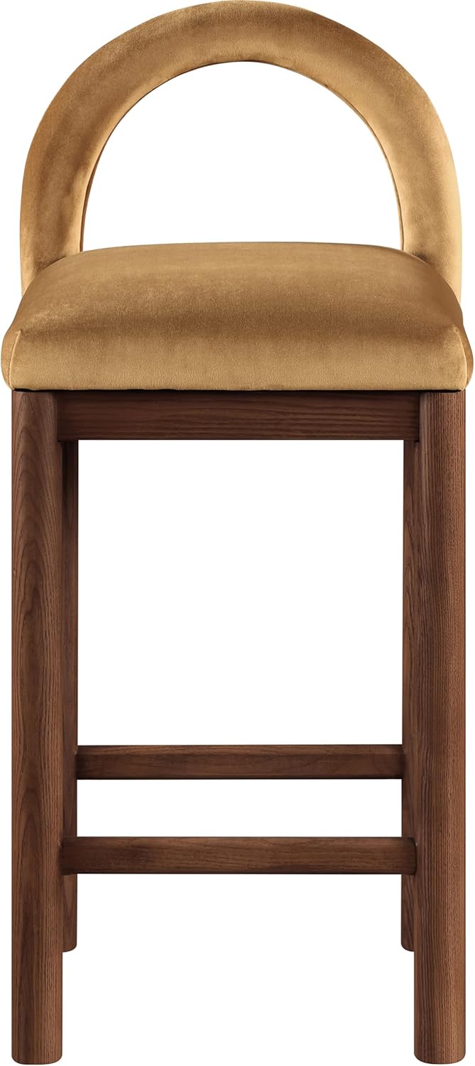 Meridian Furniture 11036Saddle-C Conrad Collection Art Deco Counter Stool with Ultra Luxe Saddle Velvet, 460 GSM Velvet, Solid Wood Brown Walnut Finish, 17" W x 18.75" D x 36.5" H, Saddle