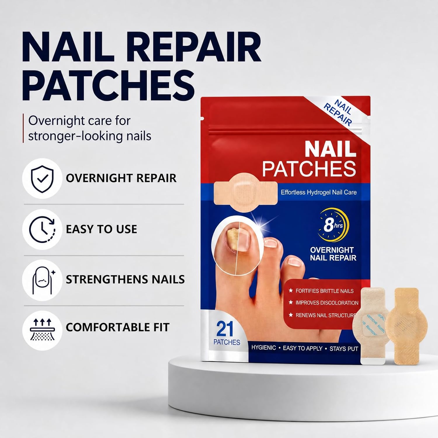 42 PCS Nail Care Patches for Toenails, Overnight Self-Adhesive Nail Wraps