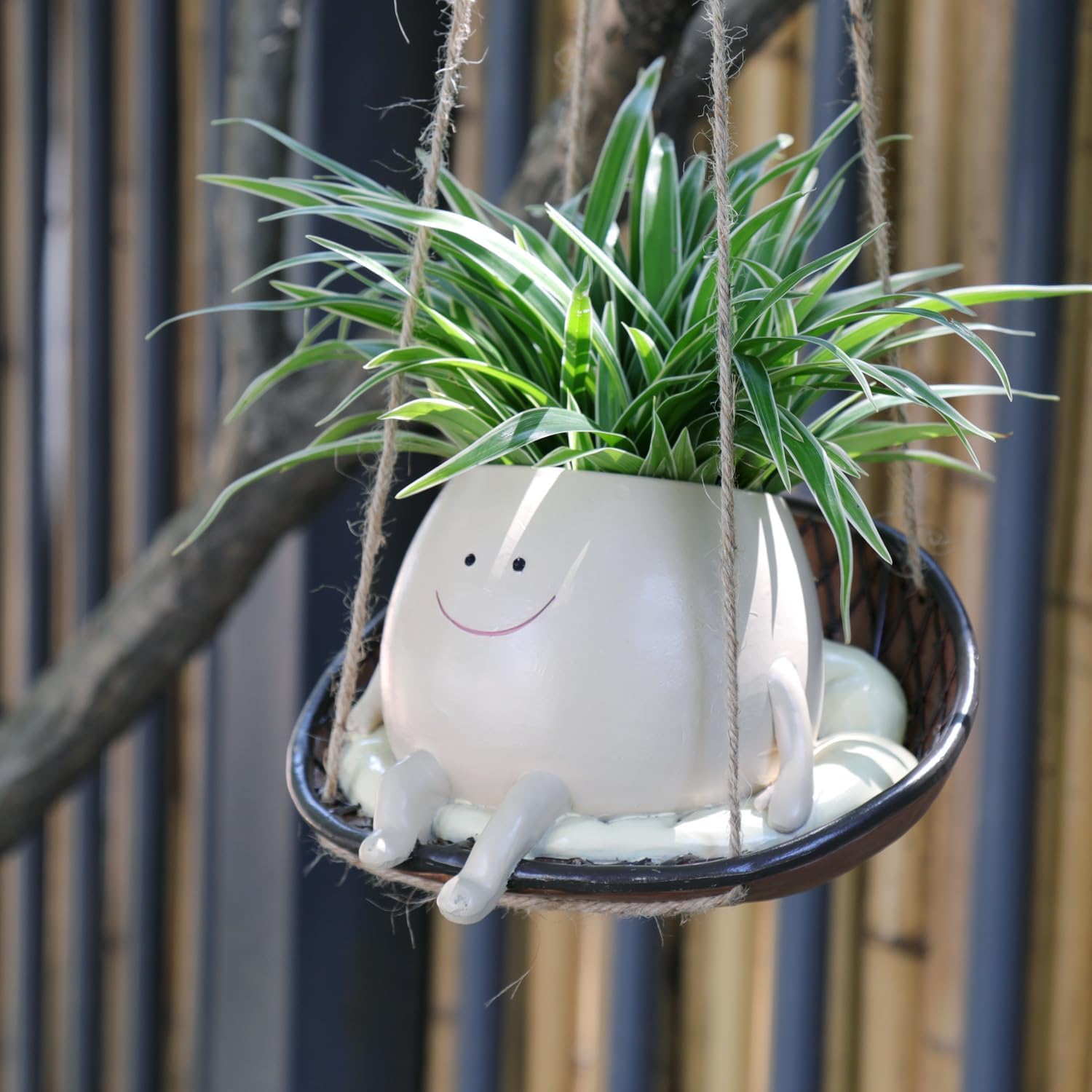 Hanging Swing Chair Planter Pot Smile Face Planter for Indoor Outdoor Plant Head Resin Flower Pots for String of Pearls Plant Live Gift IdeaI for Mother Day, Christmas