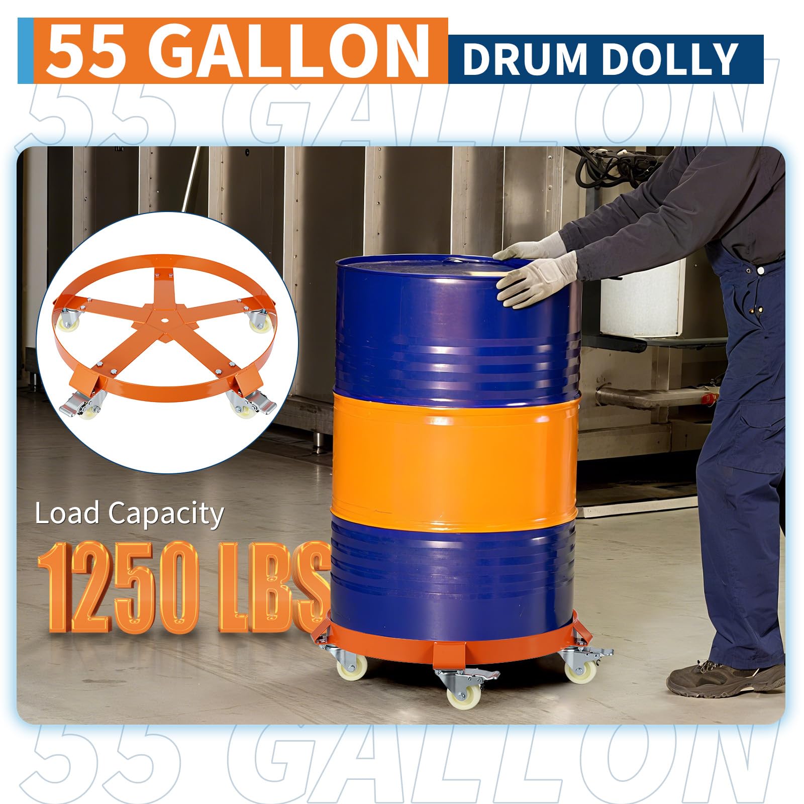 Garvee Fassroller,Rundes Rollbrett Aus Metall ø 64 cm,190L Transportroller Bis 1000 Lbs,Schwerlastroller Für Fässer,Pflanzenkübel,Blumentöpfe,Sonnenschirme Und Eimer,Mit 5 Universalrädern,Orange