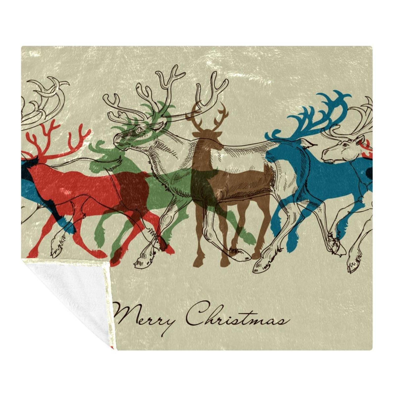 Couverture polaire légère cerf de Noël pour cocooning sur canapé et voyages en famille