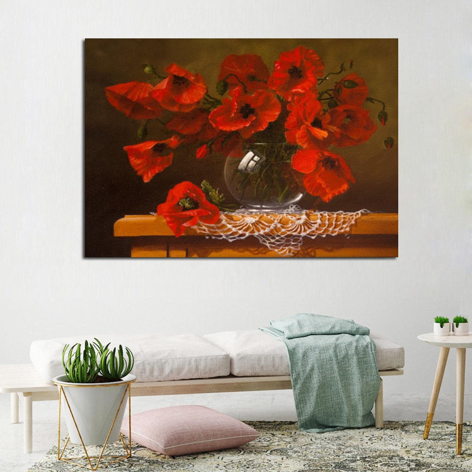TSHAOSHUNHT Arte de la pared moderno impresión en lienzo flor roja cartel pintura sala de estar decoración del hogar decoración de la pared-60x90cmx1 marco interior