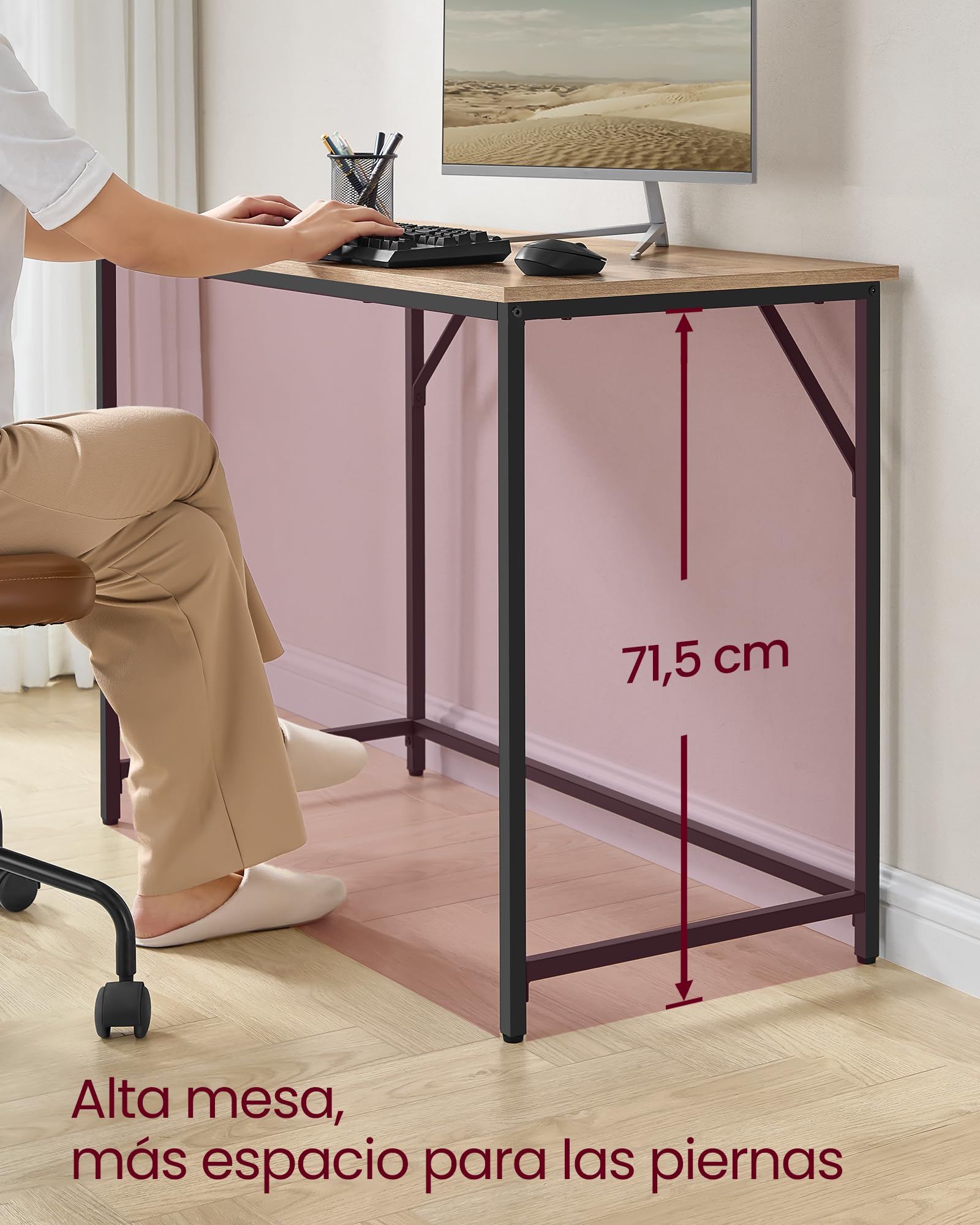 VASAGLE Escritorio, Mesa Oficina Pequeña y Estación Trabajo, Mesa para Teletrabajo, Estudio, Dormitorio, 50 x 100 x 76 cm, Estilo Moderno, Estructura Metal, Marrón Camello y Negro Tinta LWD041K01