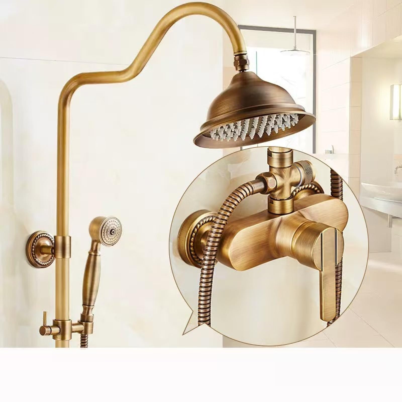 Fanjubei Women's Question Mark Tube—Four Stones All-Copper Antique Shower Set Shower Faucet Question Mark Tube - Square Gemstone Edition