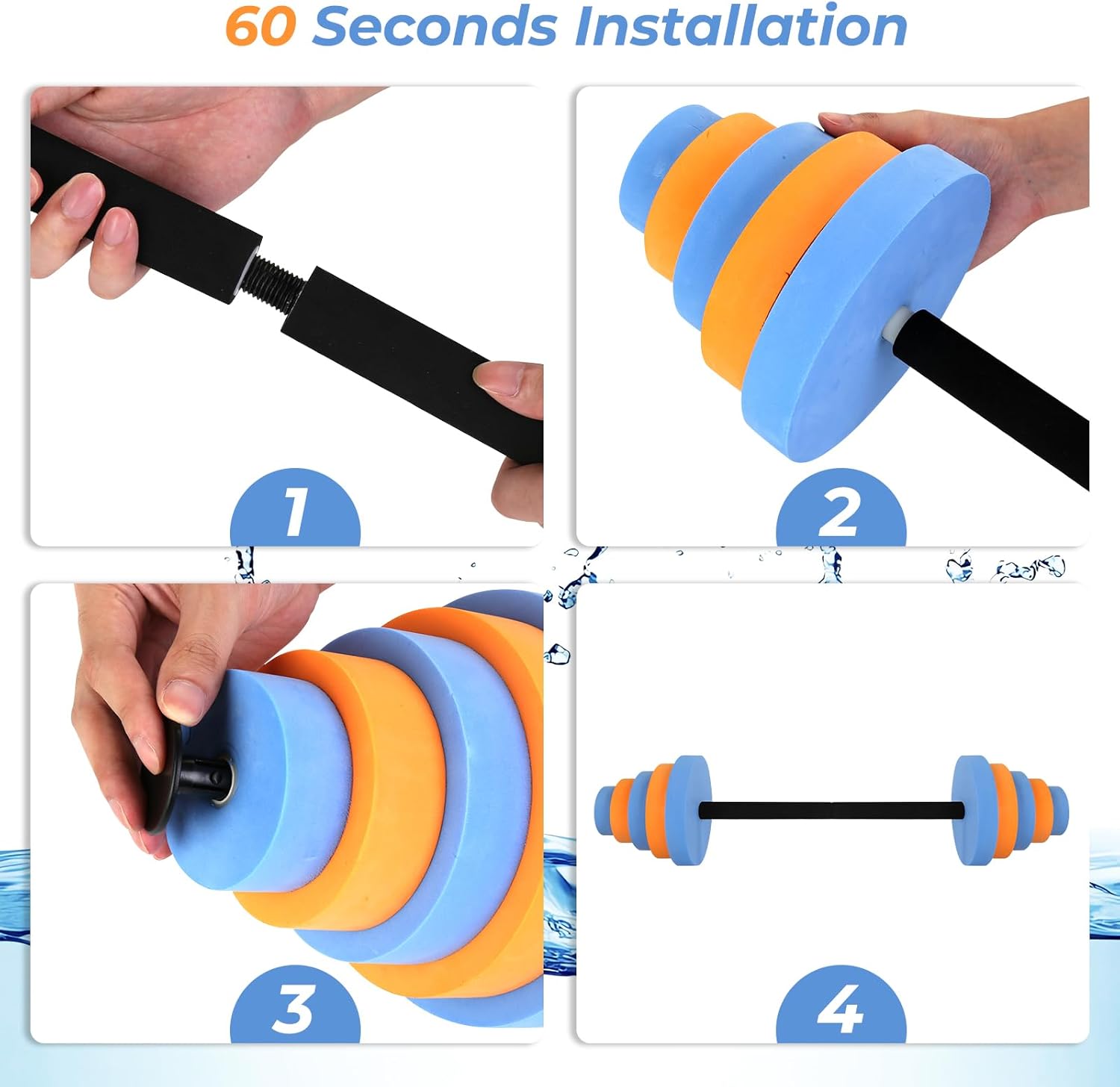 Swimming Barbell 29.3’’Pool Dumbbell with Water Exercise Discs High Density EVA Foam Aquatic Exercise Equipment Swim Dumbbell (Orange & Blue)