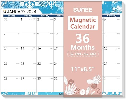 Miniatura 1 de SUNEE Calendario magnético 2024-2025 para refrigerador (8.5 x 11 pulgadas) de enero de 2024 a diciembre de 2026, calendario de pared para