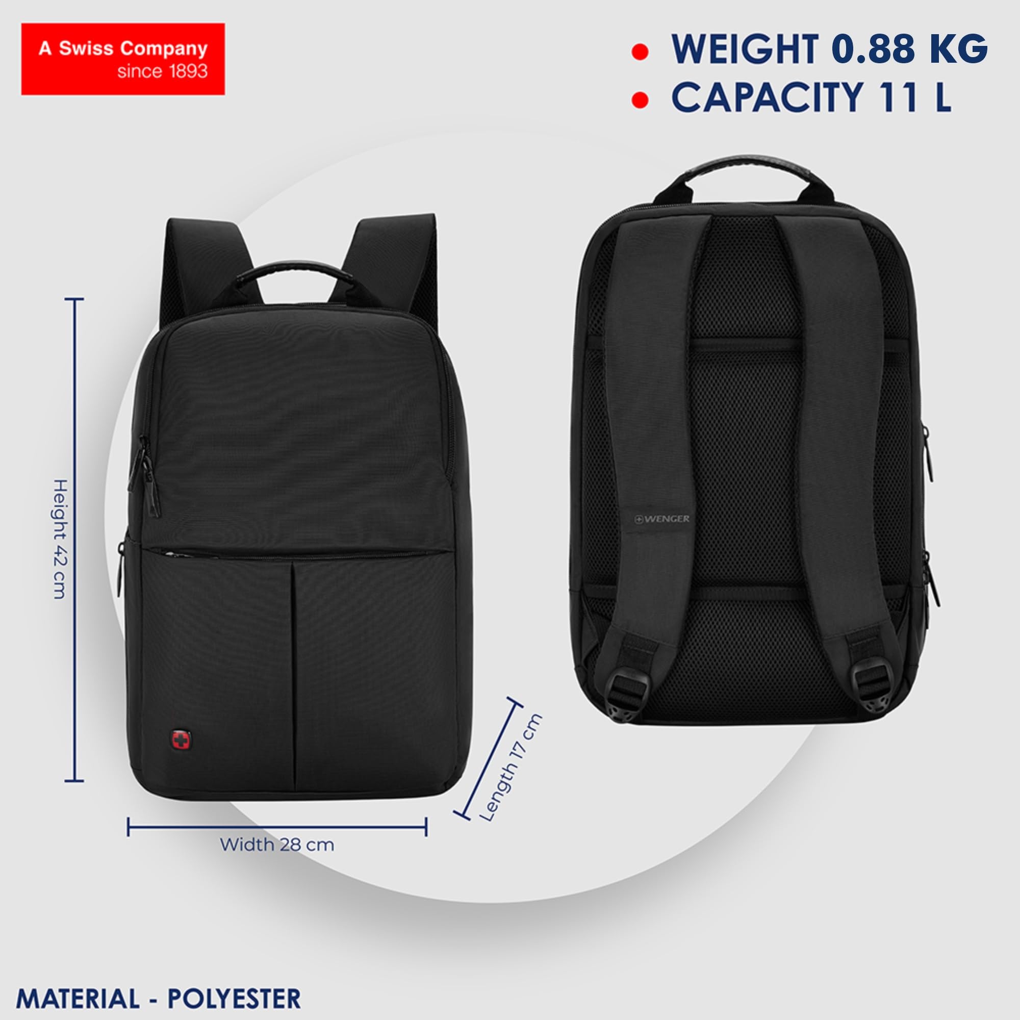 WENGER Zaino Porta PC Reload 14 con Tasca per Tablet, Notebook 14”, Tablet 10”, Scomparti, 11 l, Uomo Donna, Ufficio Viaggi di Lavoro Università, Nero, 601068