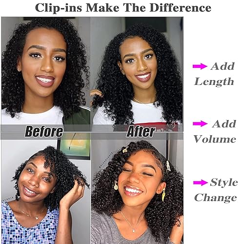 Miniatura 6 de Extensiones de cabello humano ondulado con clip, de 16 pulgadas, extensiones de cabello humano rizado con clip para mujeres negras, cabello ondulado