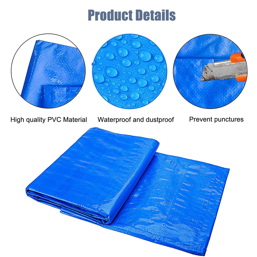 Tapis de Sol pour Piscine Rectangulaire, Tapis de Sol et de Protection Bleu pour Piscine Pliable Imperméable Adapté pour Piscine Hors Terre et Bains à Remous 295 x 206cm