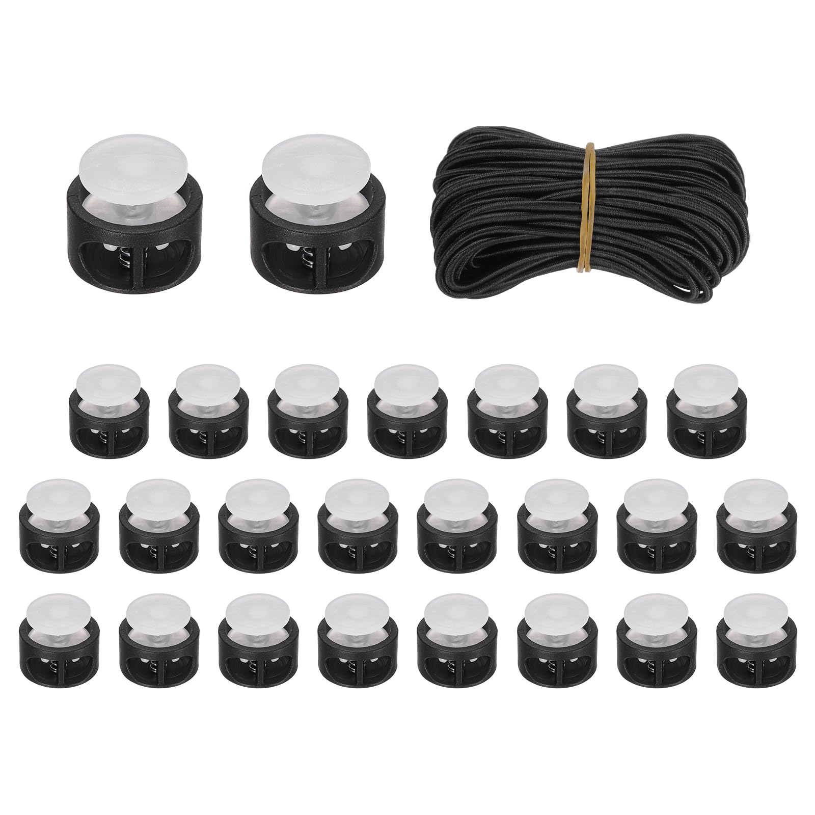 sourcing map 25Pcs Double Hole Cord Locks 14mm Black Base/Translucent — image 1