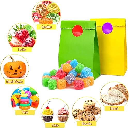 Miniatura 3 de CHEPULA Paquete de 100 bolsas de papel para fiesta, bolsas de regalo con 120 calcomanías, bolsa de regalo pequeña para suministros de fiesta de