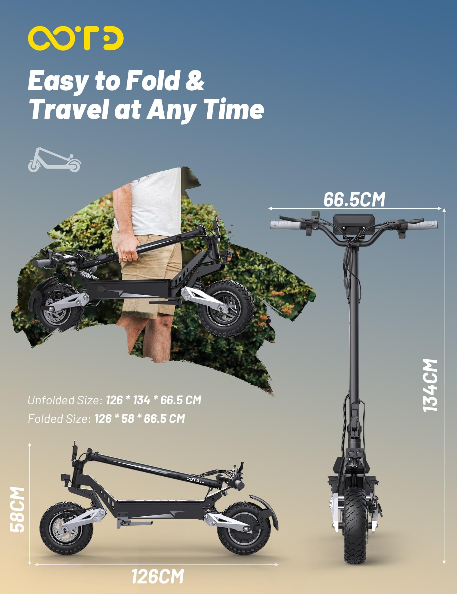 OOTD T10 Trottinette Electrique Adulte, Trotinette Electrique Pliable Max du Moteur 900W et Batterie 648Wh Autonomie 30-49km, 11 Pouces Tout Terrain Electric Scooter Double Suspension & Écran LCD