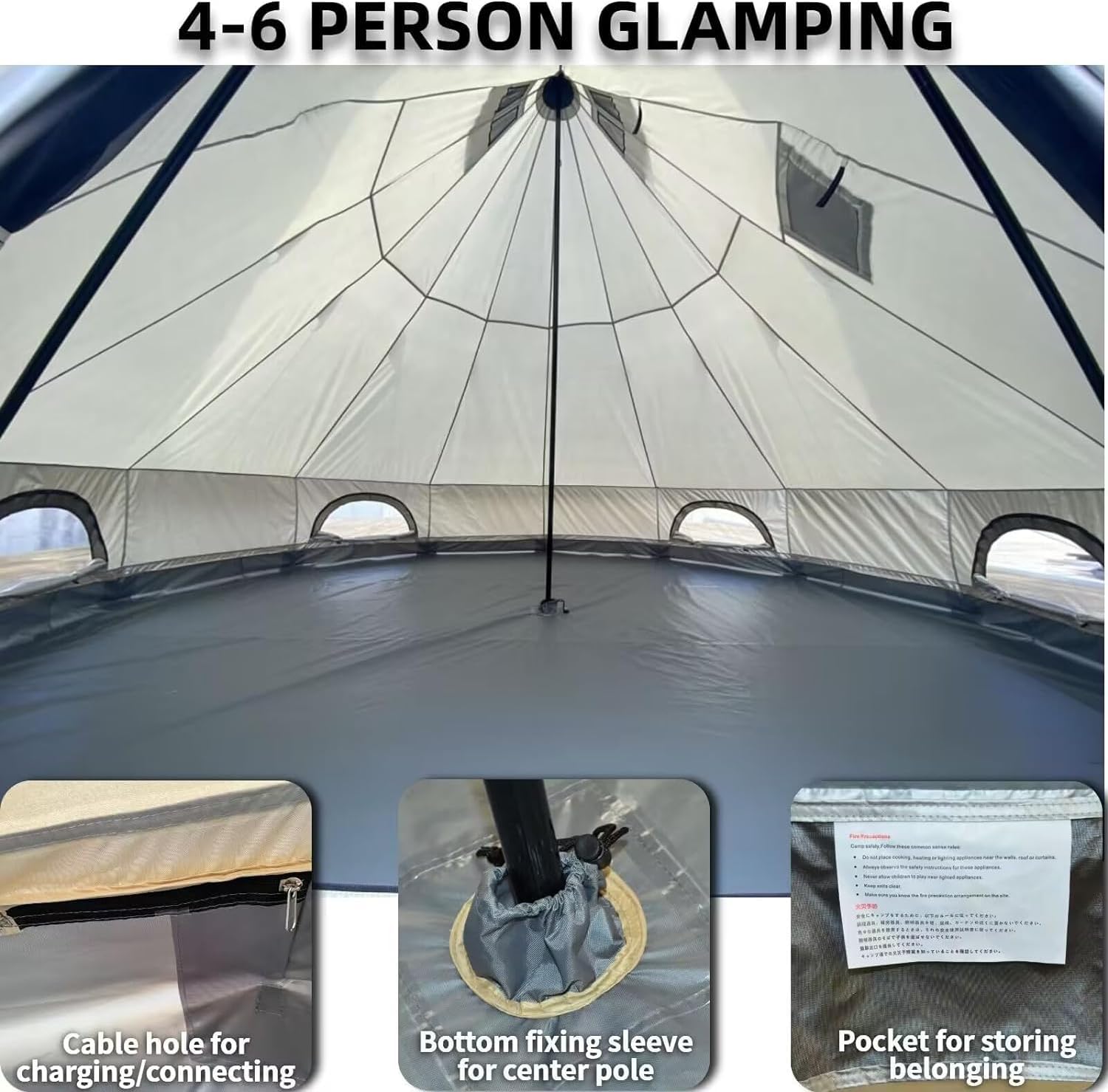 DANCHEL OUTDOOR B2 Portable Yurt with Stove Jack for All Year Living, 4 Season Bell Tent 4/6 Person Family Camping Glamping Gears 300D Oxford Khaki,13ft/16.4ft