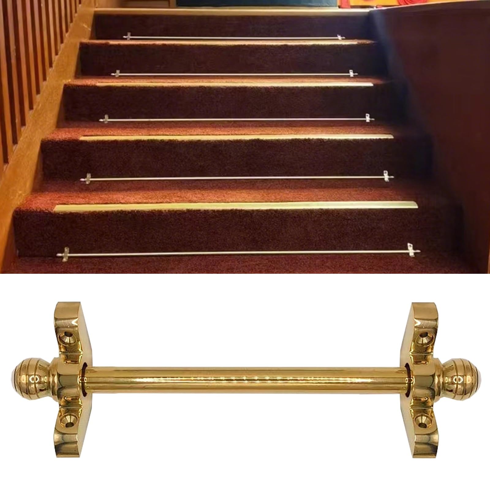 asdchZen Stair Runner Rods Minimalist Tubular Carpet Fixing Rods With Finial Ends, Ideal For Staircase Decoration, Elegant Gold Finish,IPWE08518-15pcs-102cm(40in)