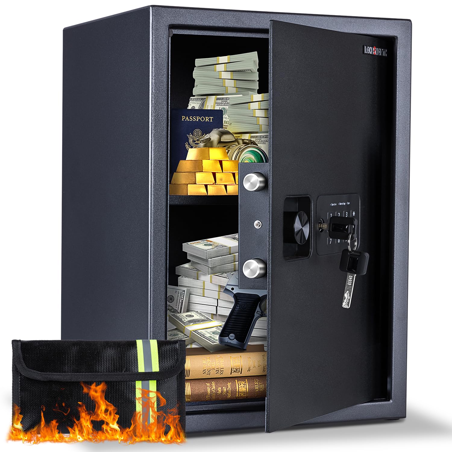 Safe for Home 2 0 Cubic Feet Home Safe with Electronic Digital Keypad Fireproof Bag Removable Shelf Money