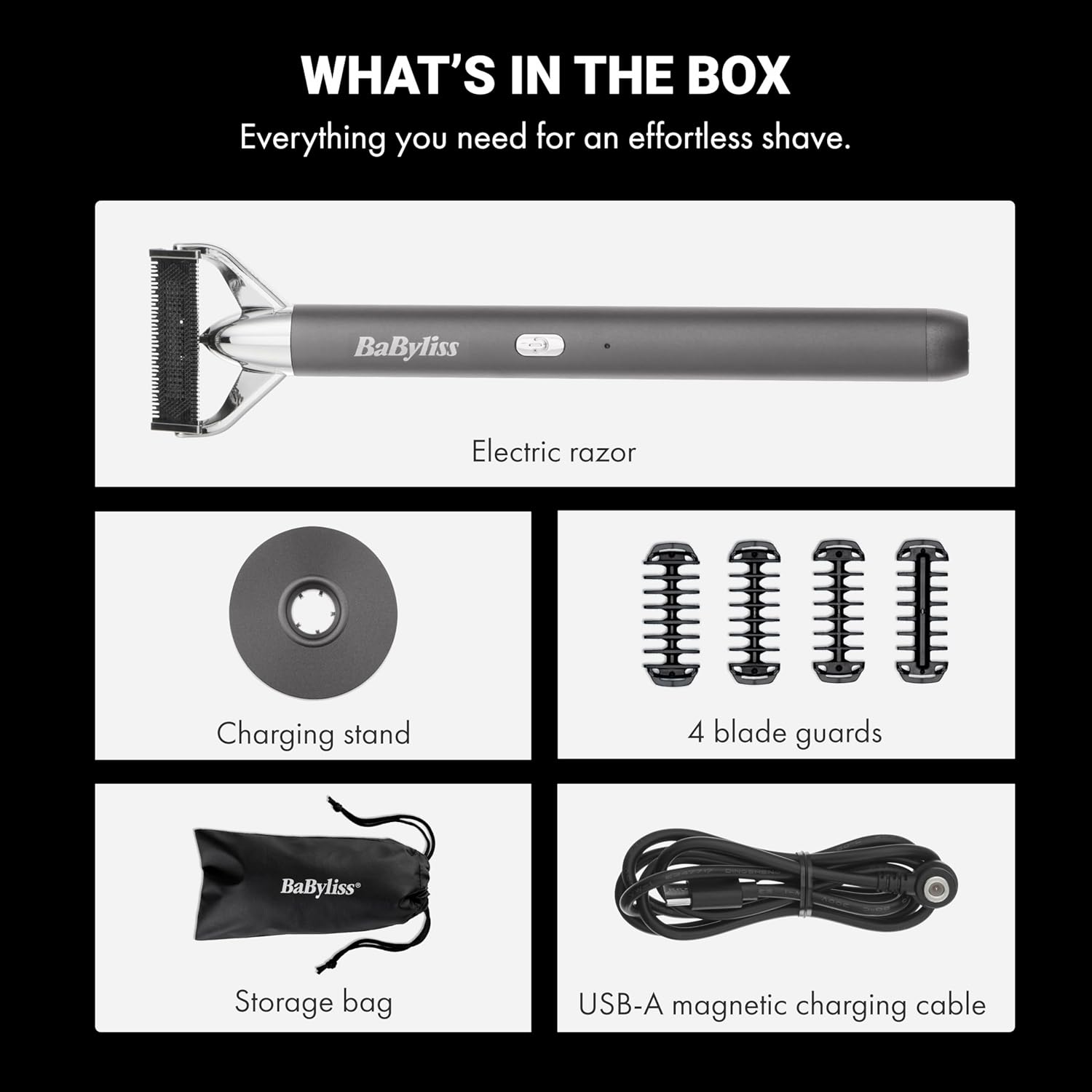 BaByliss MTL Series Electric Razor Including 4 Comb attachments, Storage Bag, Charging Stand and Cable