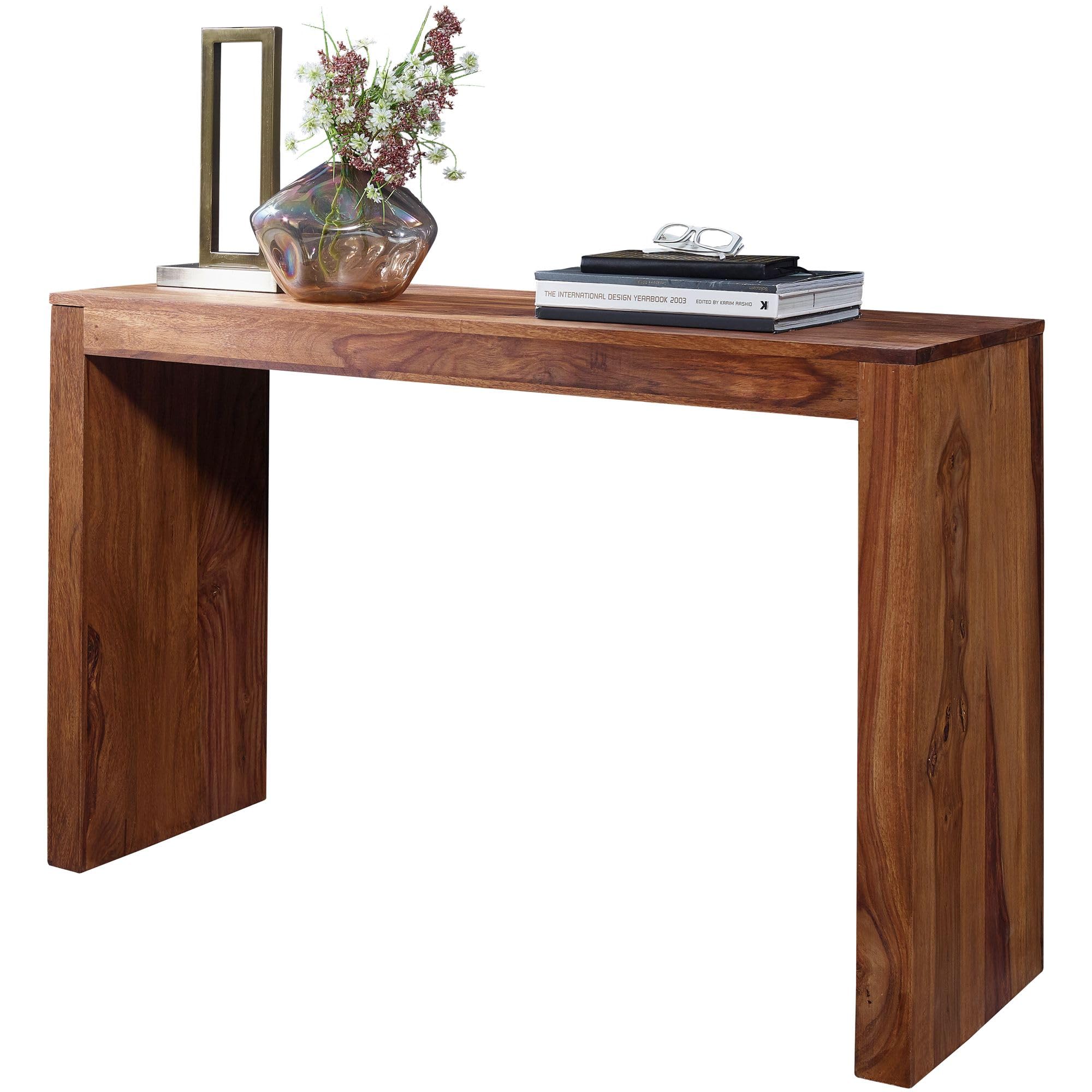 FineBuy Mesa de Consola Madera Maciza diseño Consola Escritorio 115 x 40 cm país de Estilo Mesa de Trabajo Madera Natural Moderno