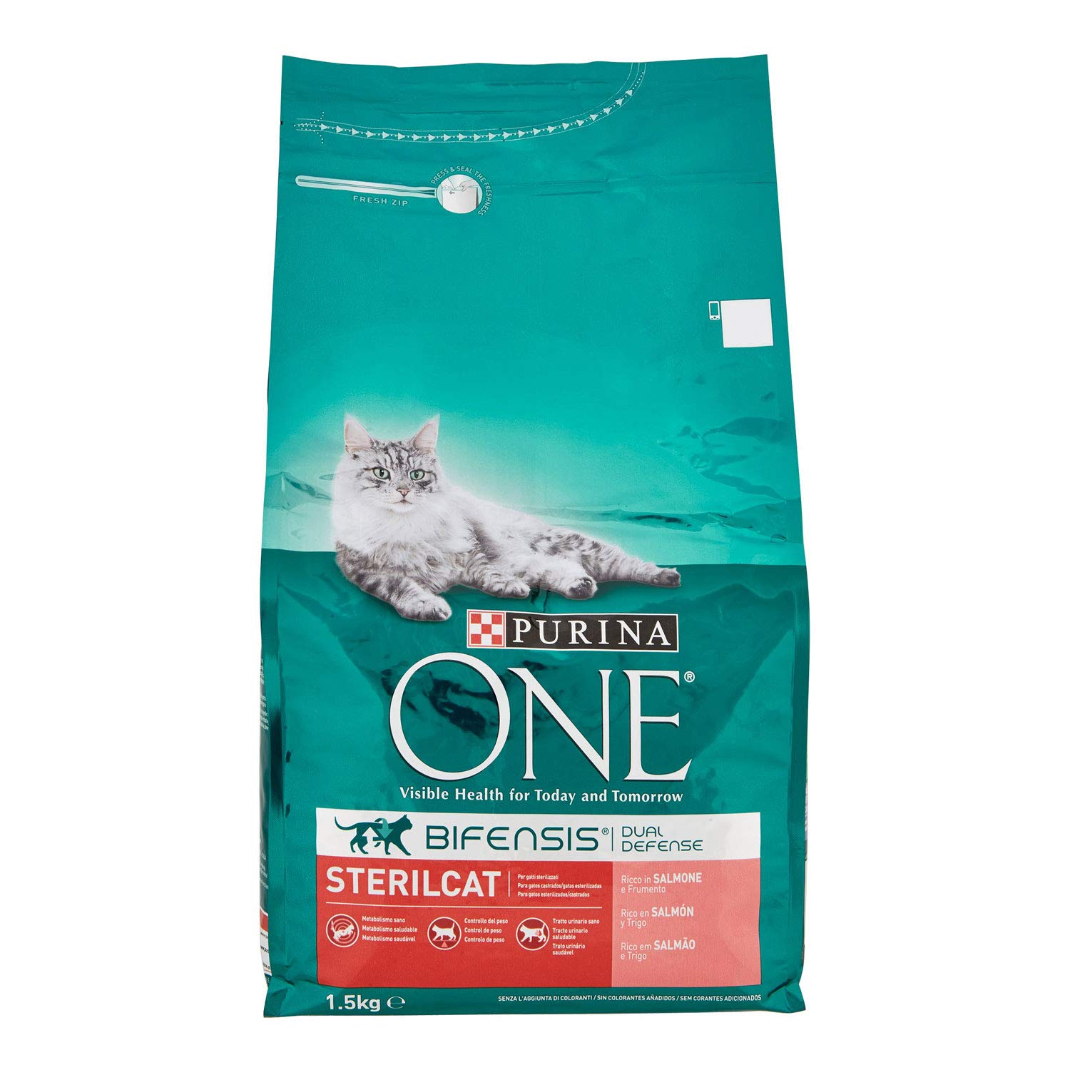PURINA ONE Bifensis Comida Pienso para gato Esterilizado Adulto con Salmón y Cereales, bolsa de 1,5kg