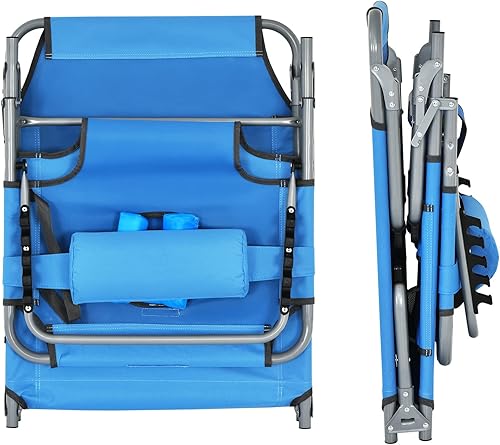 Miniatura 6 de Tangkula Sillón de playa con agujero para la cara, plegable, ajustable, reclinable, para tomar el sol, playa, con bolsillo lateral, silla portátil