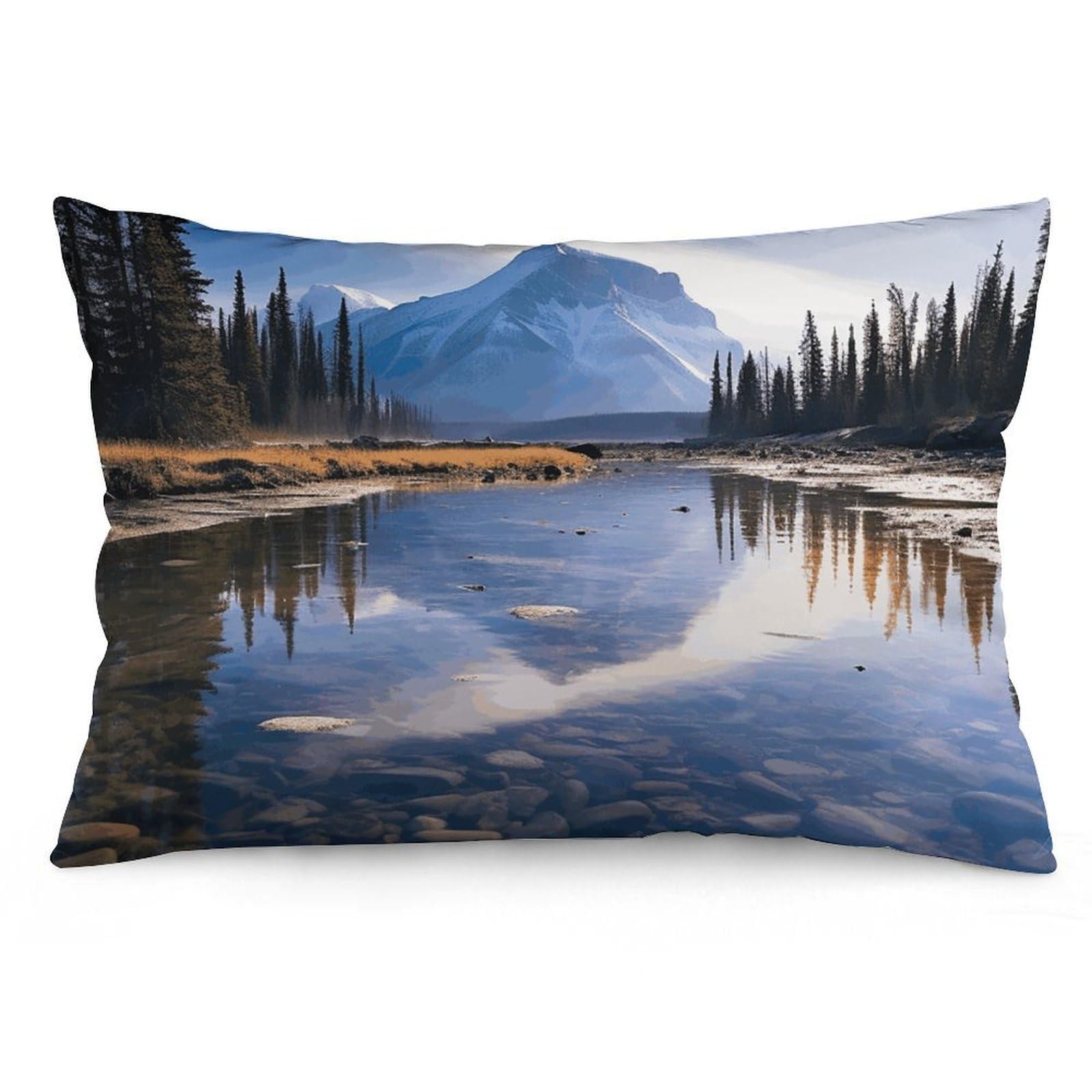 Velvet Pillowcases Standard Size 12 "x20, Ultra Soft Breathable Pillow Cases for Bed, Luxury Cozy Fuzzy Pillow Shams, Lumbar Pillow Cover, Magnificent View in Banff Cushion Case Home Decor