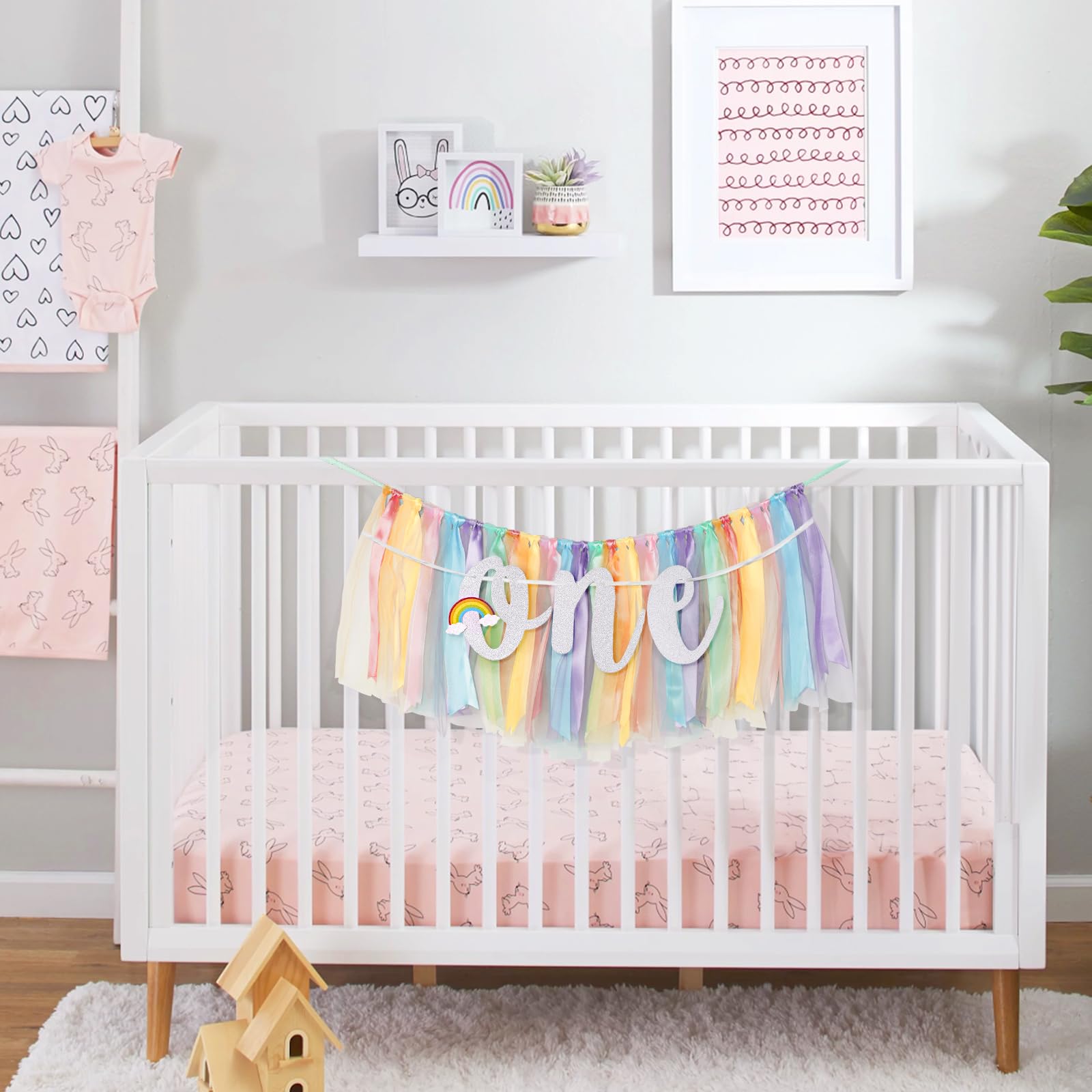 jijAcraft Uno striscione per seggiolone, rosa, viola, uno striscione per seggiolone, per la prima ragazza, primo compleanno, ghirlanda per bambini, decorazione per feste di compleanno