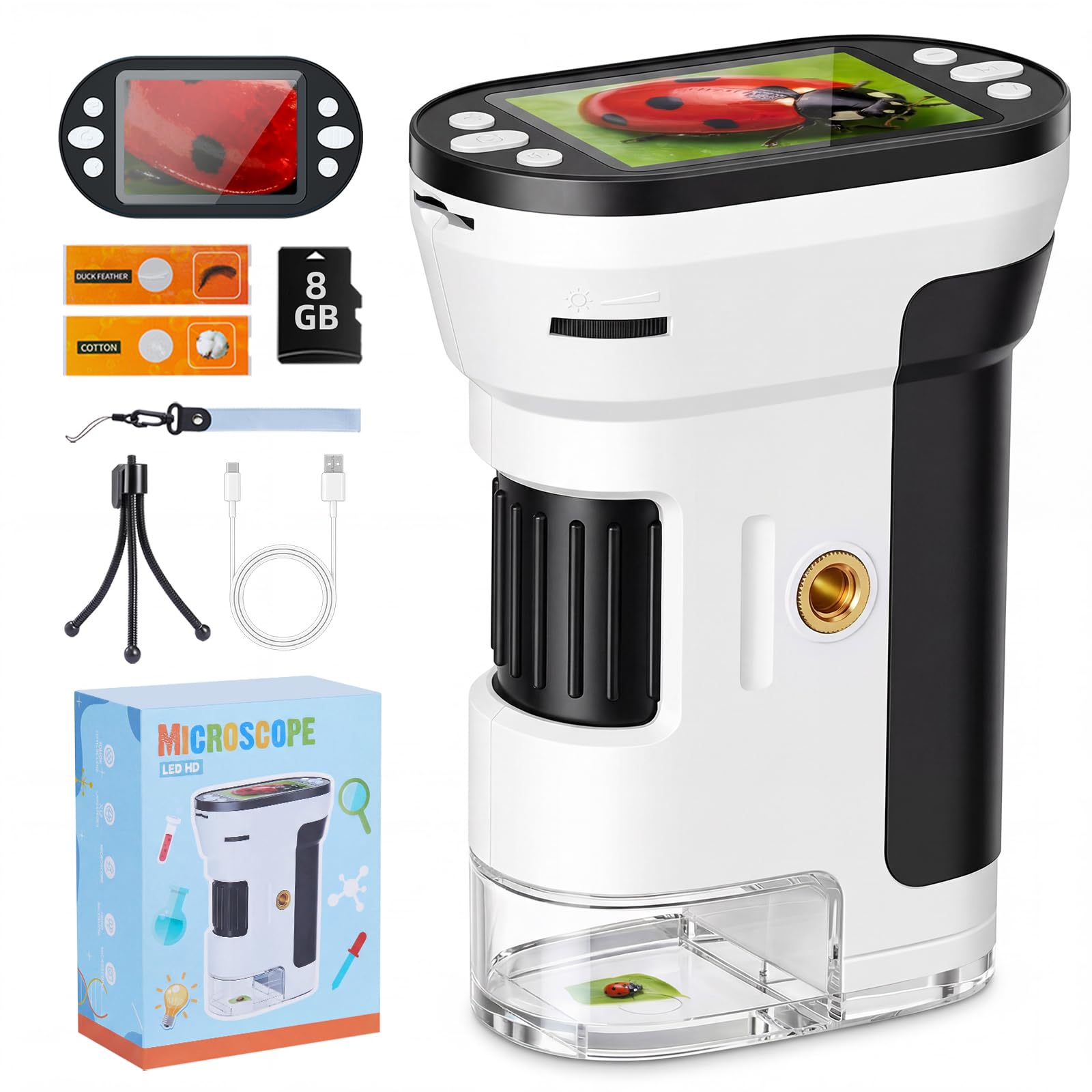 Digital Microscope for Kids 1000X, Portable Handheld Mini Microscope with 2.0" Screen, 8GB Memory Card, STEM Educational Science Toy with Photo & Video, Birthday Gift for Boys Girls Age 6 7 8 9 10+