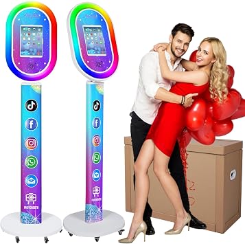 Photo Booth for iPad 10.2 10.5 10.9" 11" 12.9" 13" Shell Stand Selfie Station Customized Logo Photobooth Machine with Beauty RGB Ring Light and Honeycomb Box for Events Wedding Parties